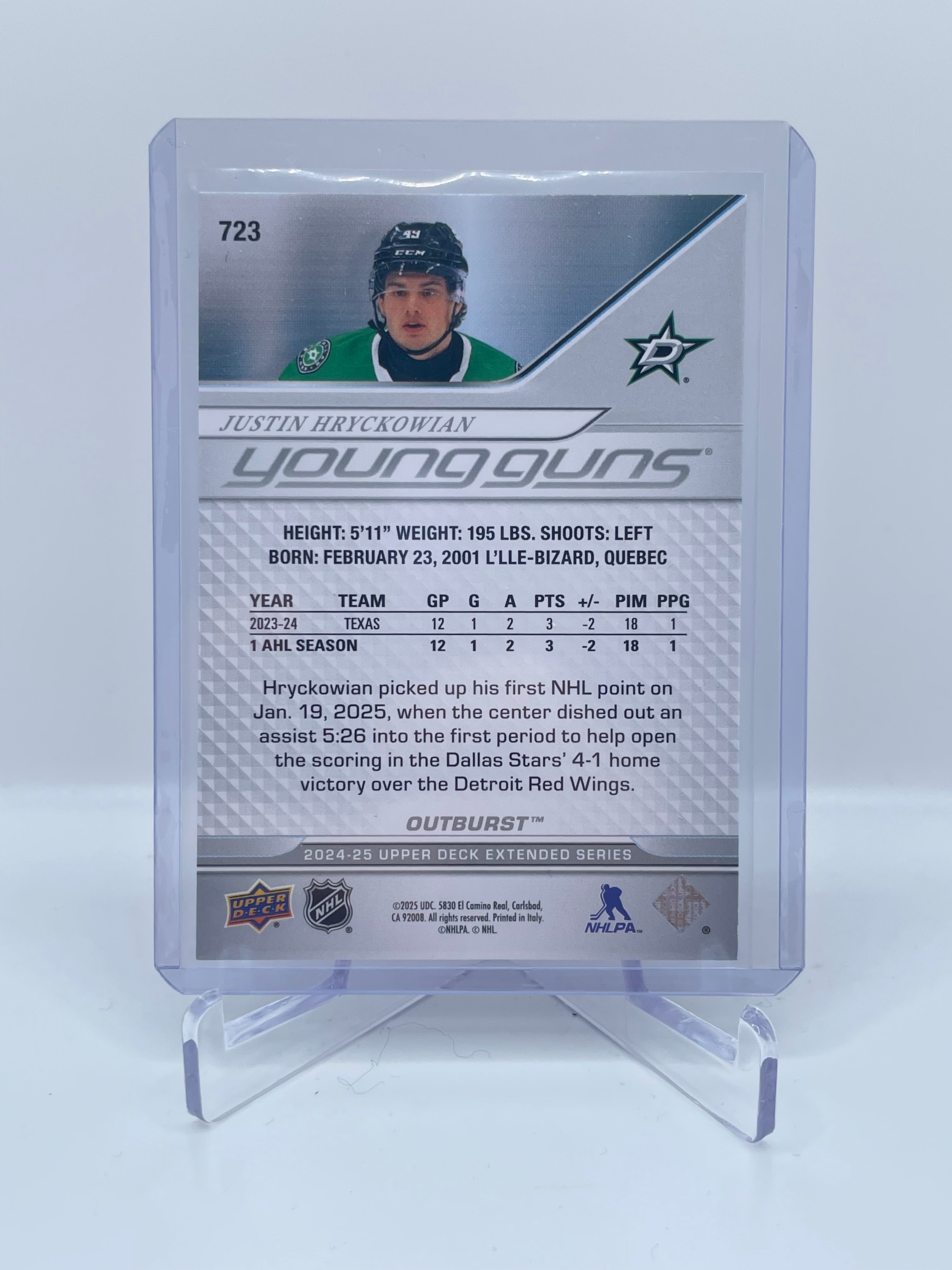 2025 UPPER DECK JUSTIN HRYCKOWIAN YOUNG GUNS RED OUTBURST /25 RC ROOKIE