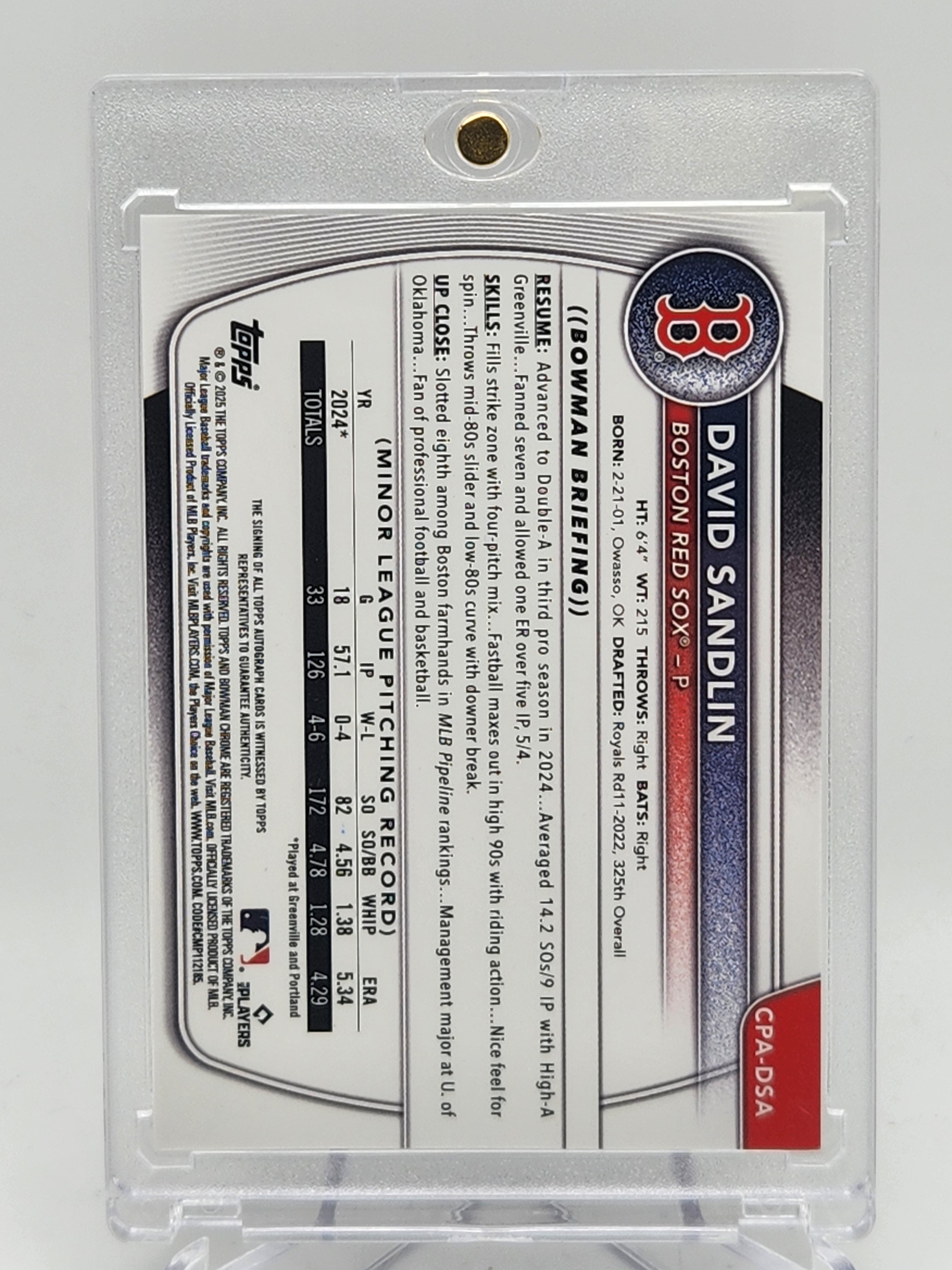 2025 BOWMAN CHROME DAVID SANDLIN 1ST BOWMAN AUTOGRAPH ORANGE WAVE REFRACTOR