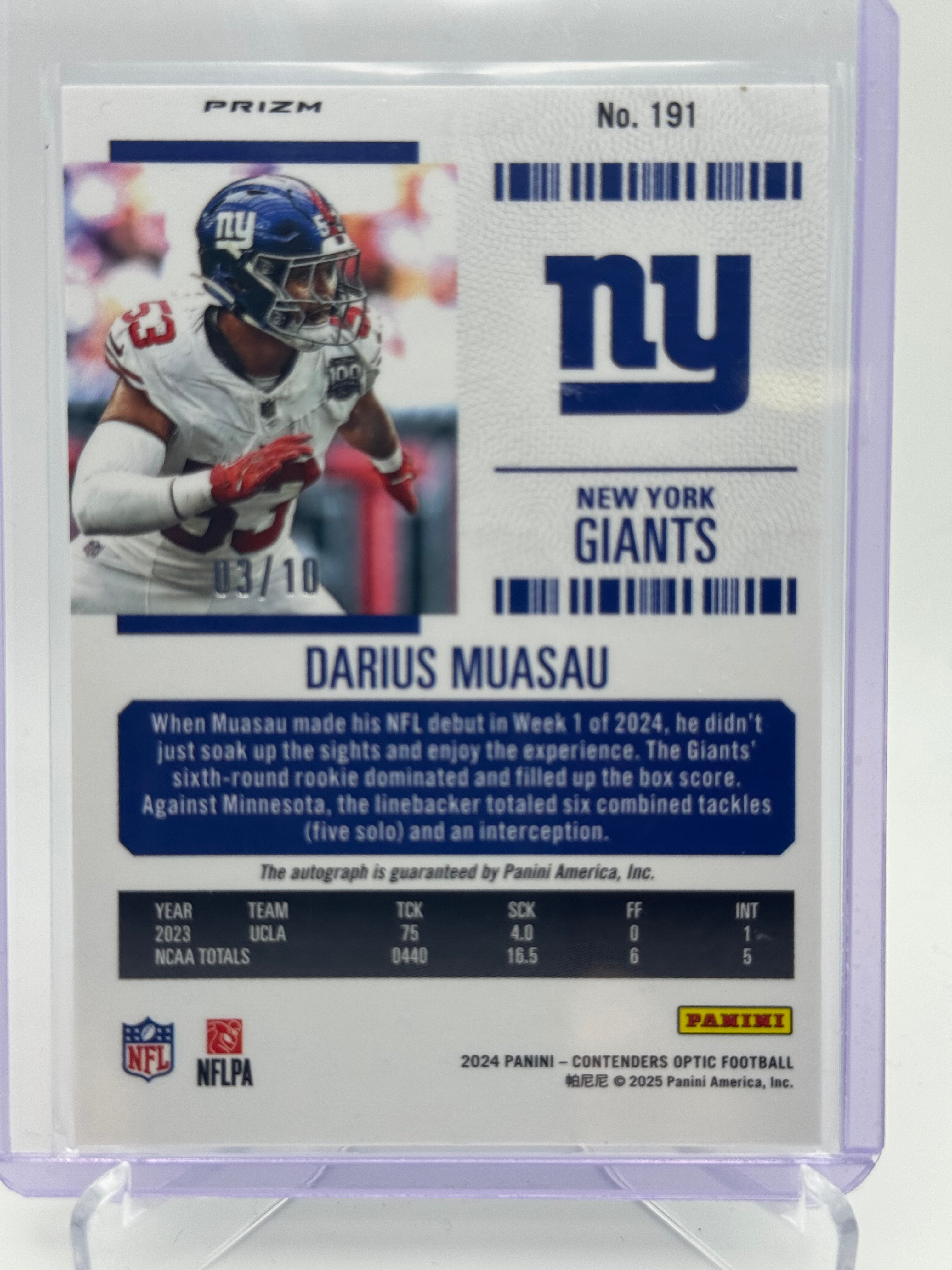 2024 CONTENDERS OPTIC DARIUS MUASAU AUTO GOLD /10 ROOKIE RC