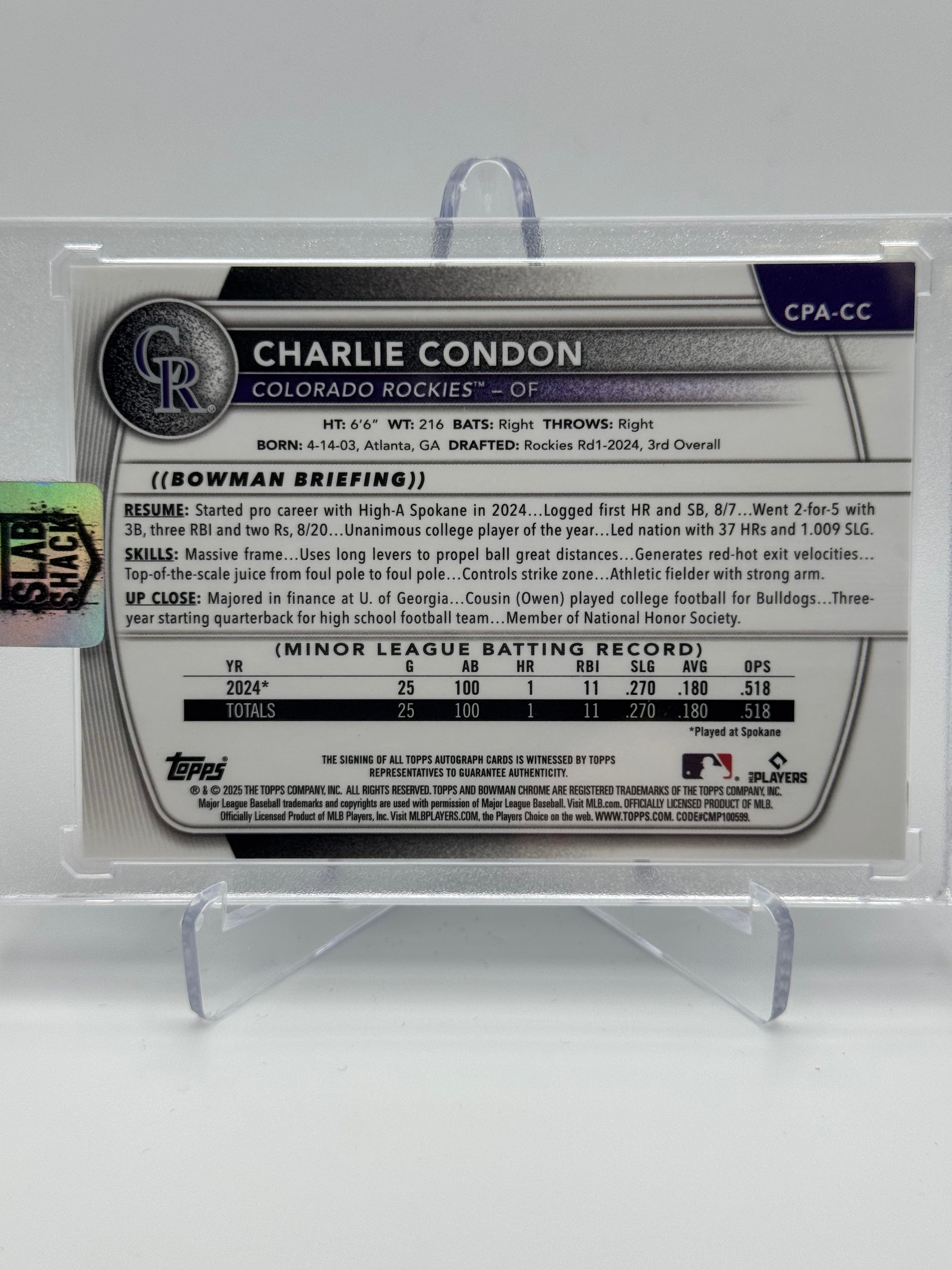 2025 BOWMAN CHARLIE CONDON 1ST CHROME PROSPECT AUTO BLUE X-FRACTOR /150 RC