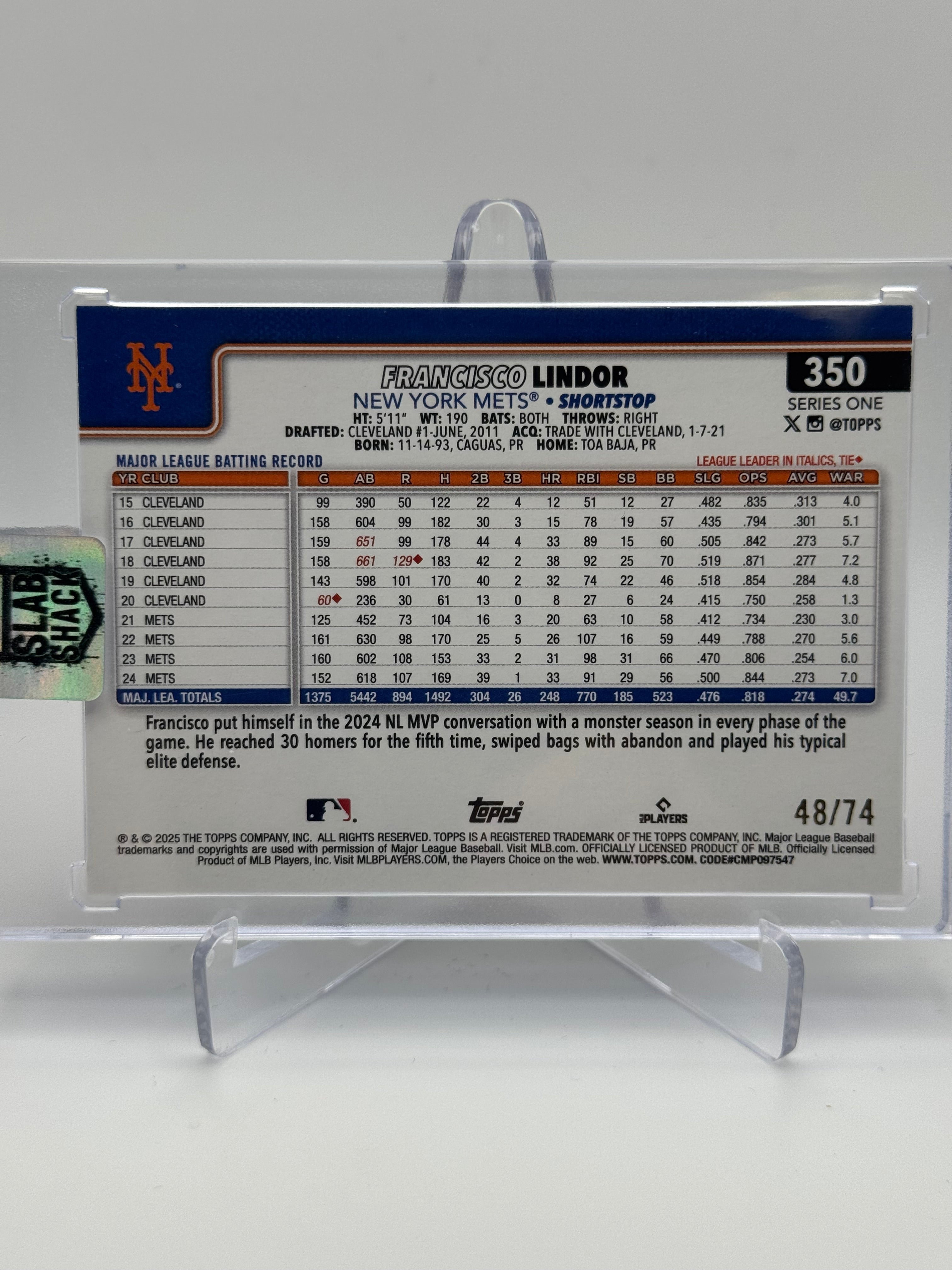 2025 TOPPS FRANCISCO LINDOR BLACK FOIL /74