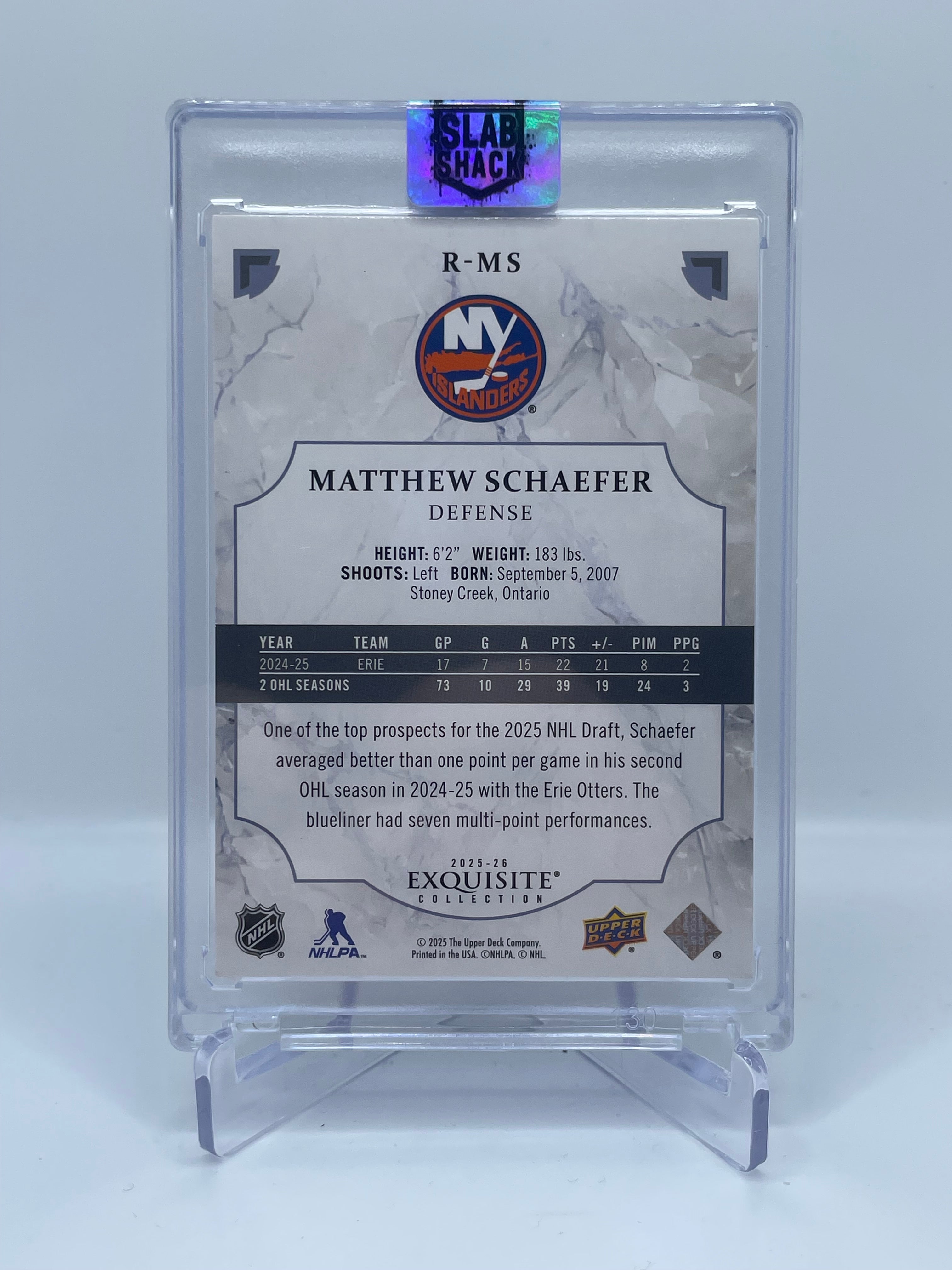 2025 UPPER DECK BLACK DIAMOND MATTHEW SCHAEFER EXQUISITE COLLECTION /399 RC
