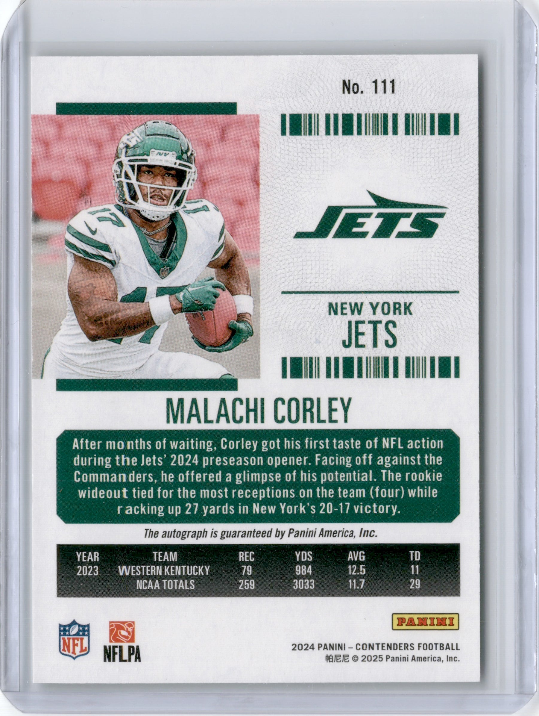 2024 CONTENDERS MALACHI CORLEY PLAYOFF TICKET ROOKIE AUTO RC /149