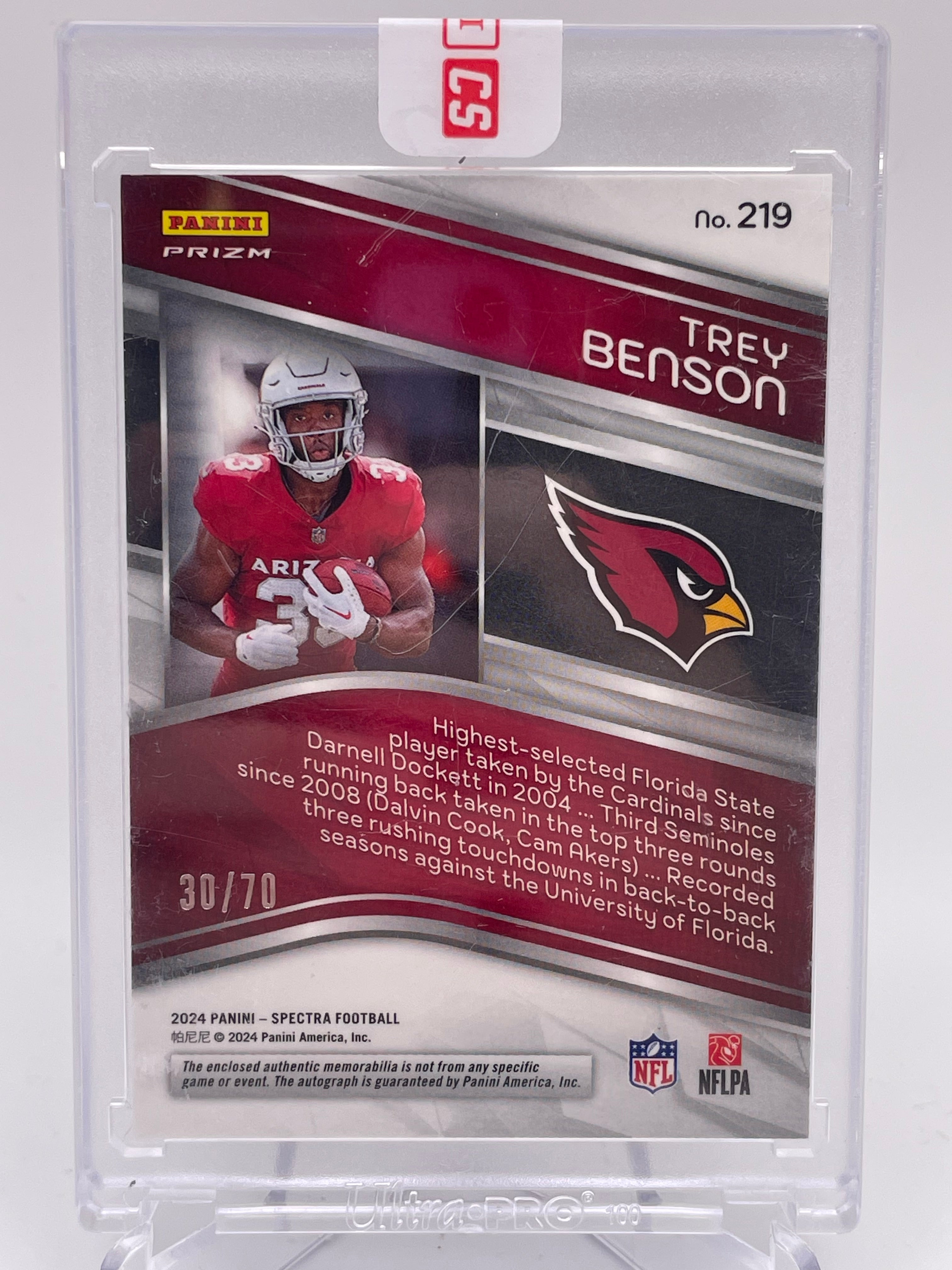 2024 PANINI SPECTRA TREY BENSON ROOKIE PATCH PRIZM AUTO RC /70