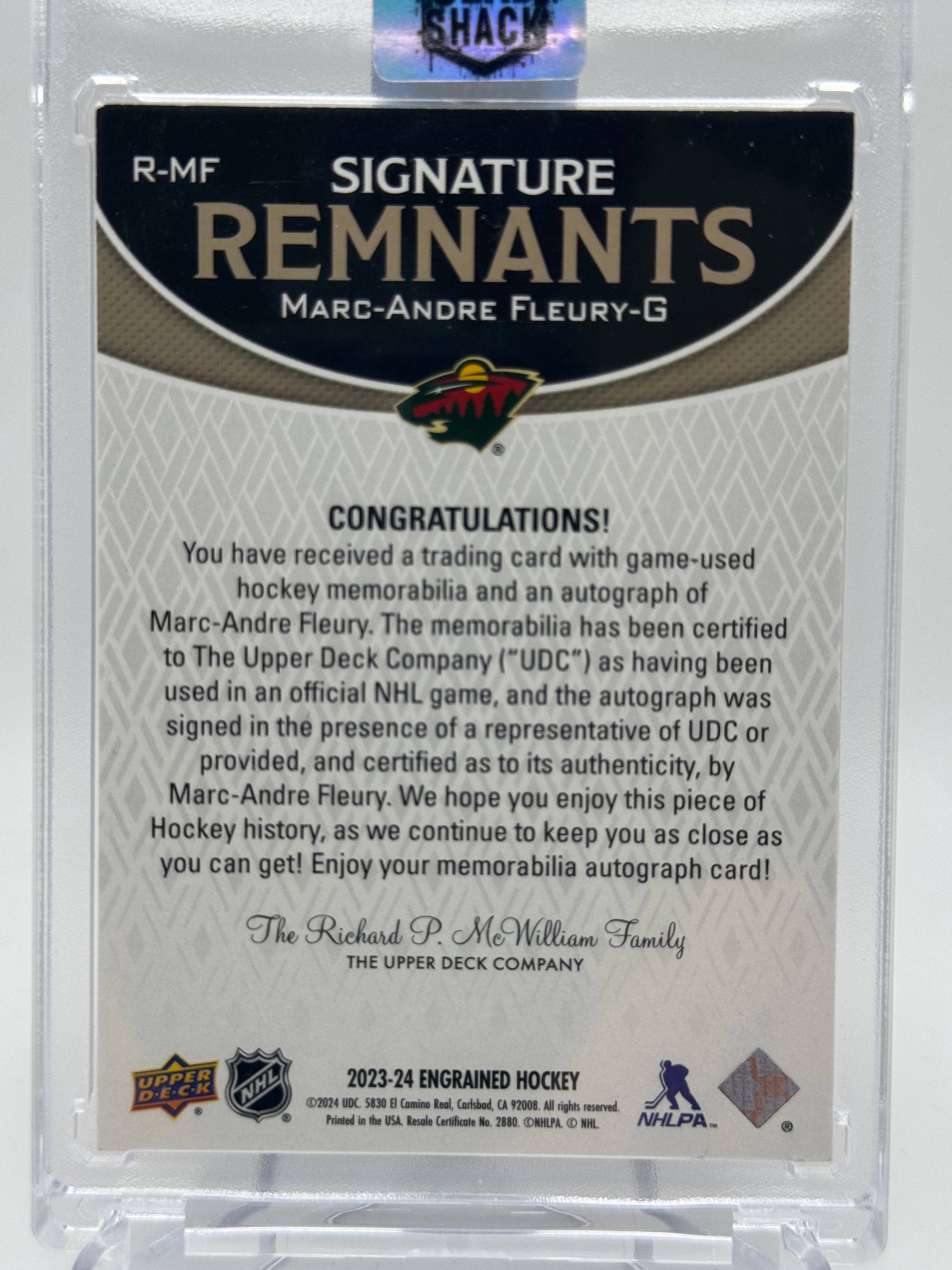 2024 ENGRAINED MARC- ANDRE FLEURY PATCH AUTOGRAPH GOLD /10
