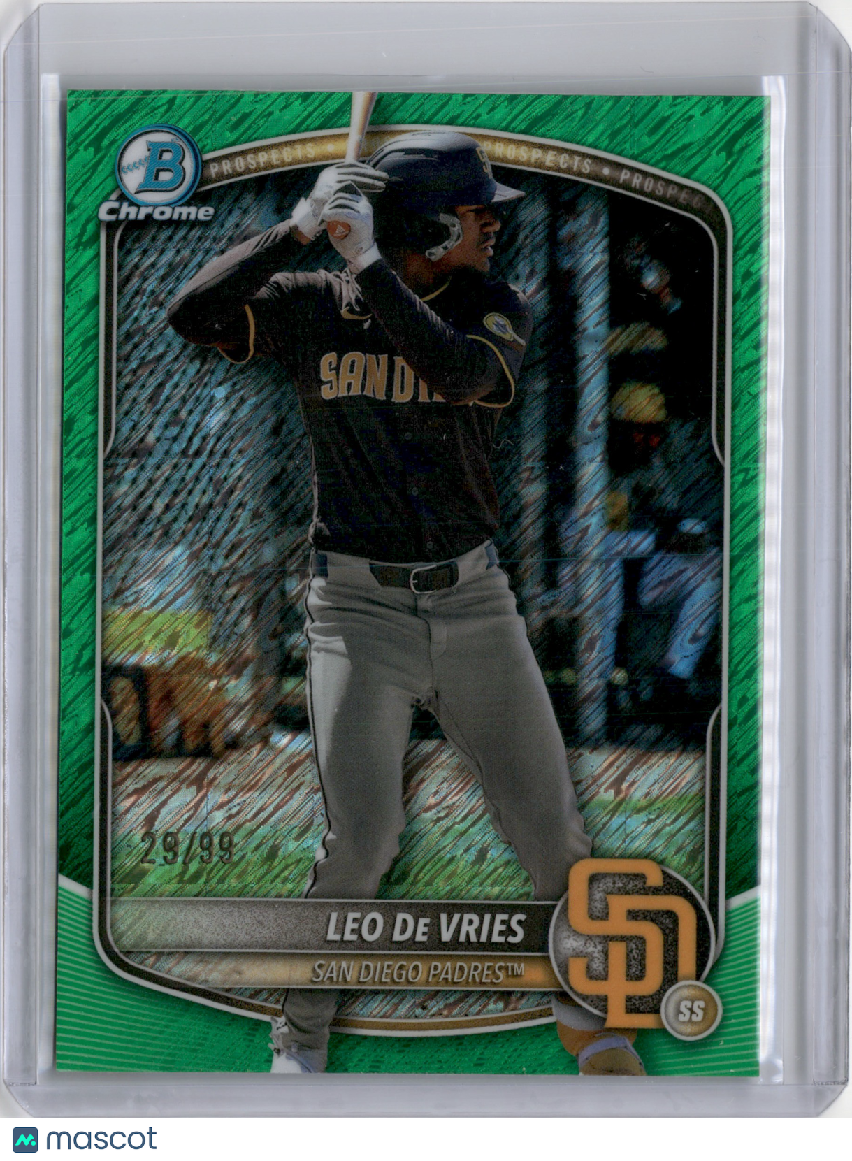 2025 BOWMAN CHROME LEO DE VRIES PROSPECT GREEN SHIMMER REFRACTOR /99
