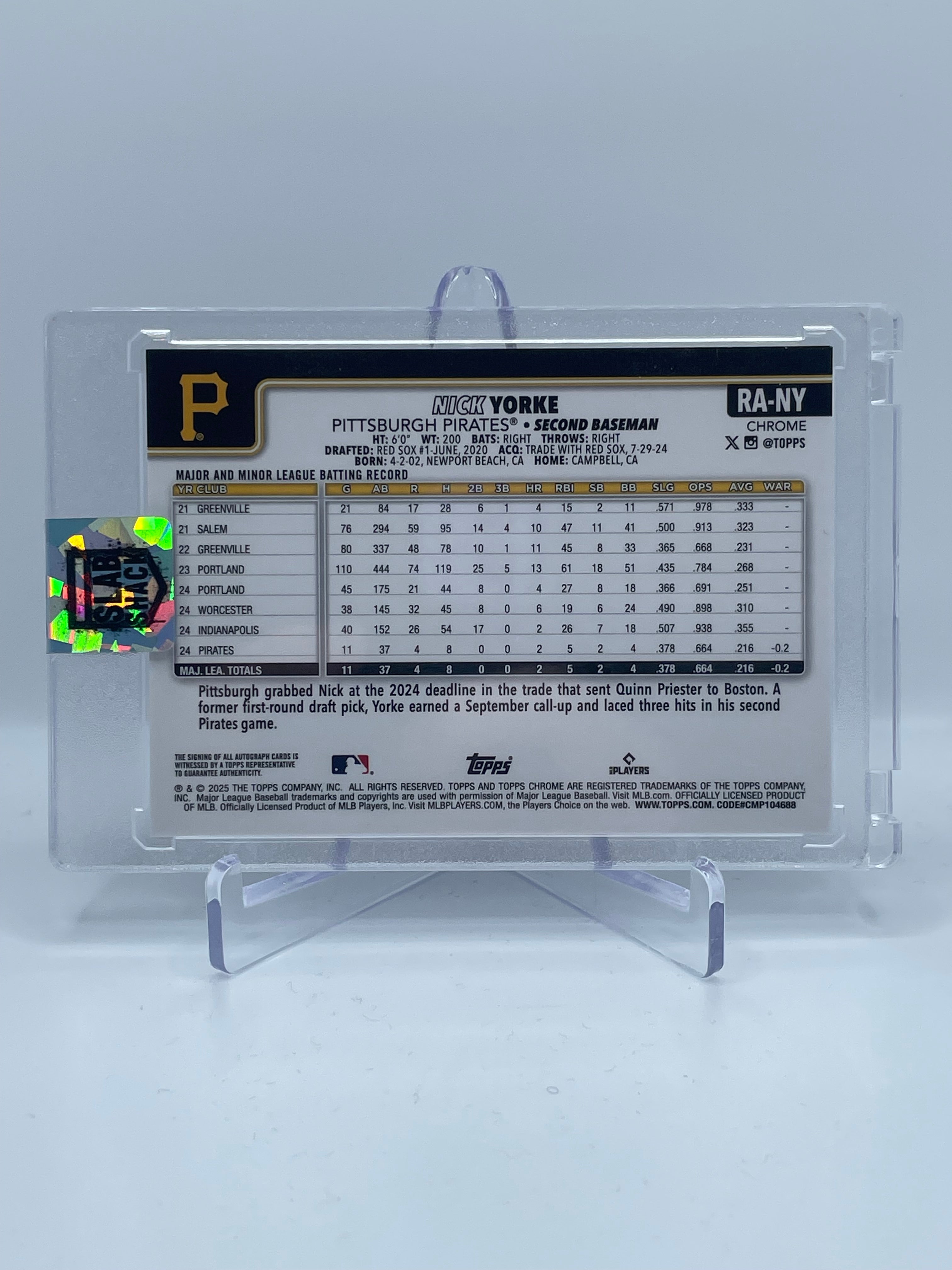 2025 TOPPS CHROME NICK YORKE BLACK WHITE MINI DIAMOND AUTO RC ROOKIE