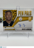 2025 DONRUSS ELITE KALEB JOHNSON PEN PALS BLUE INK AUTO ROOKIE RC