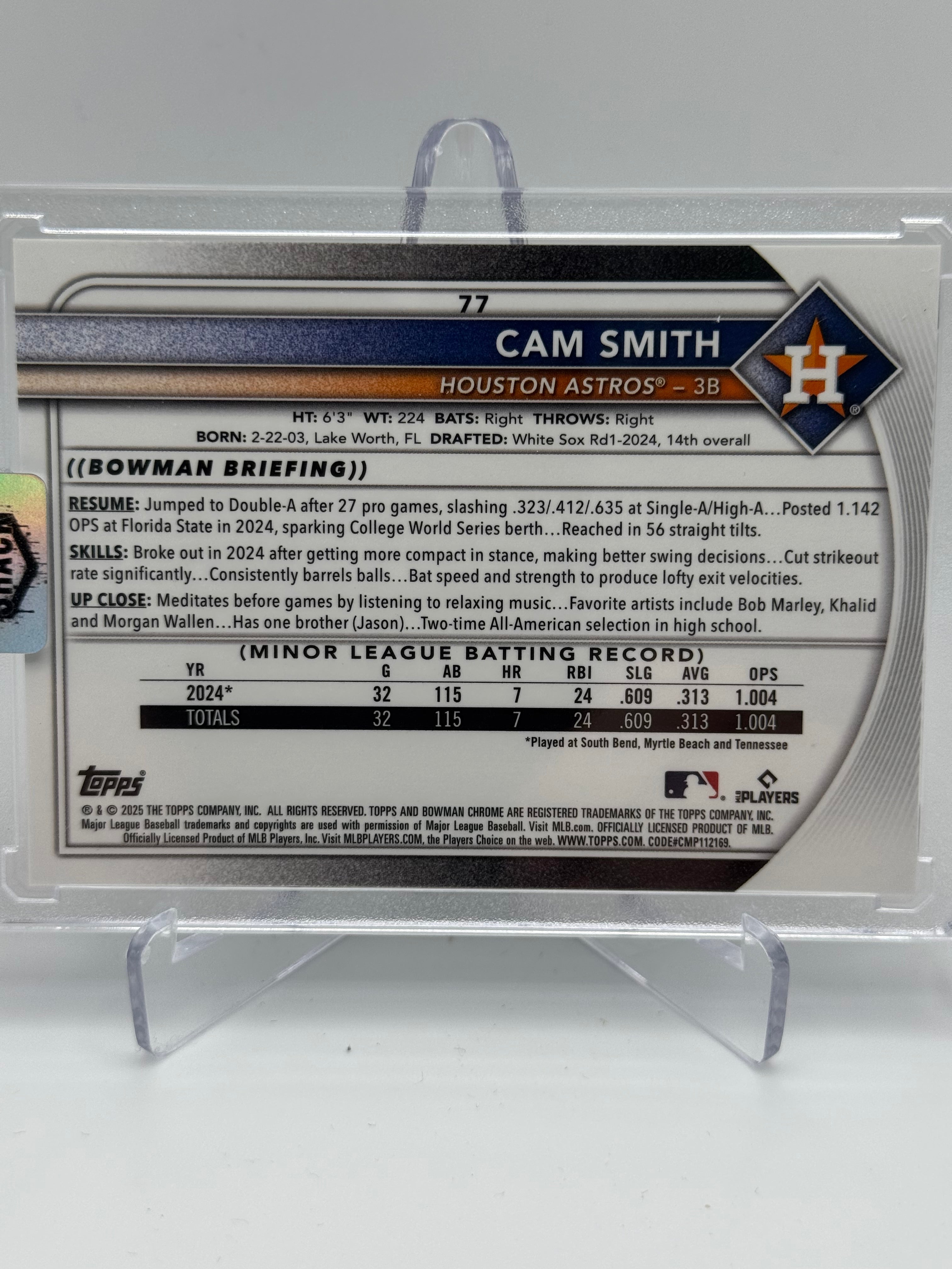 2025 BOWMAN CHROME CAM SMITH IMAGE VARIATION REFRACTOR SP RC ROOKIE
