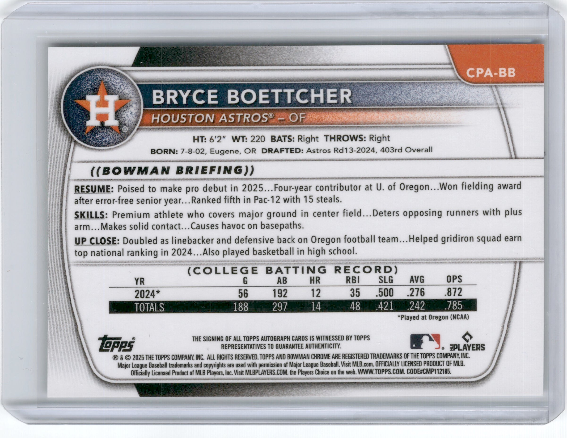 2025 BOWMAN CHROME 1ST BRYCE BOETTCHER MINI DIAMOND AUTO ROOKIE RC /100
