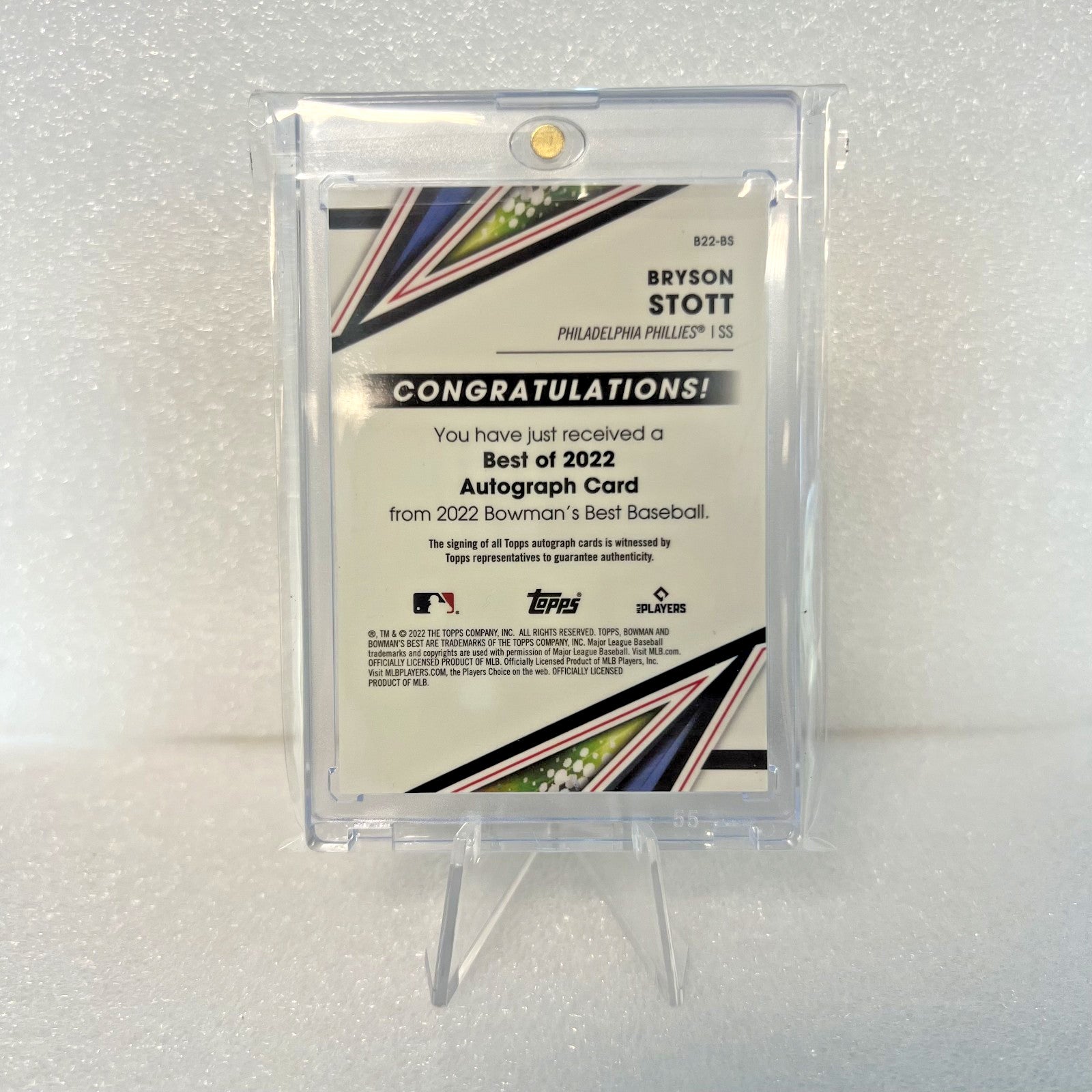 2022 Bowman's Best #B22-BS Bryson Stott /99 Auto RC Green Refractor SP Phillies