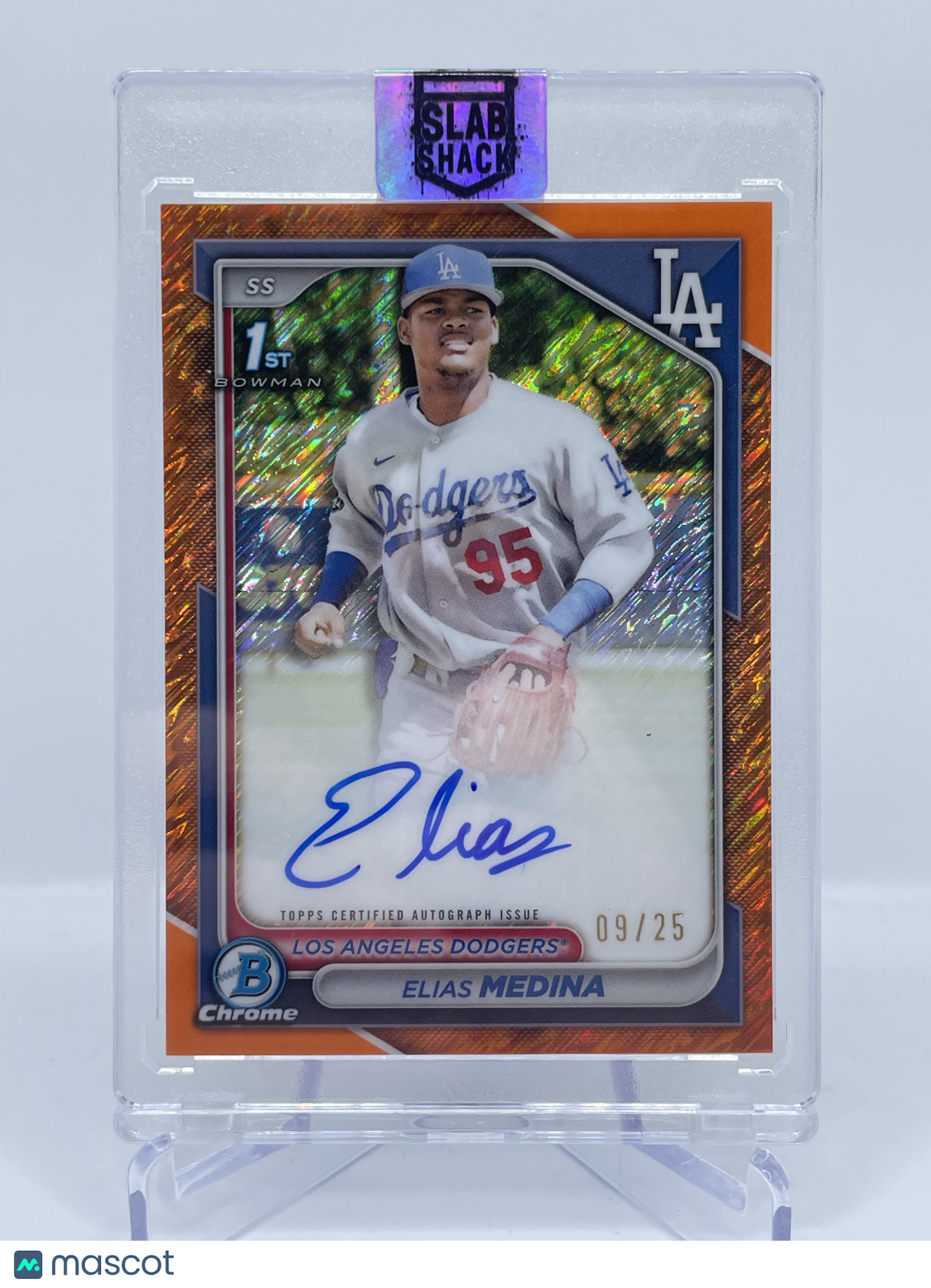 2024 BOWMAN CHROME ELIAS MEDINA 1ST BOWMAN ORANGE SHIMMER REFRACTOR AUTO /25