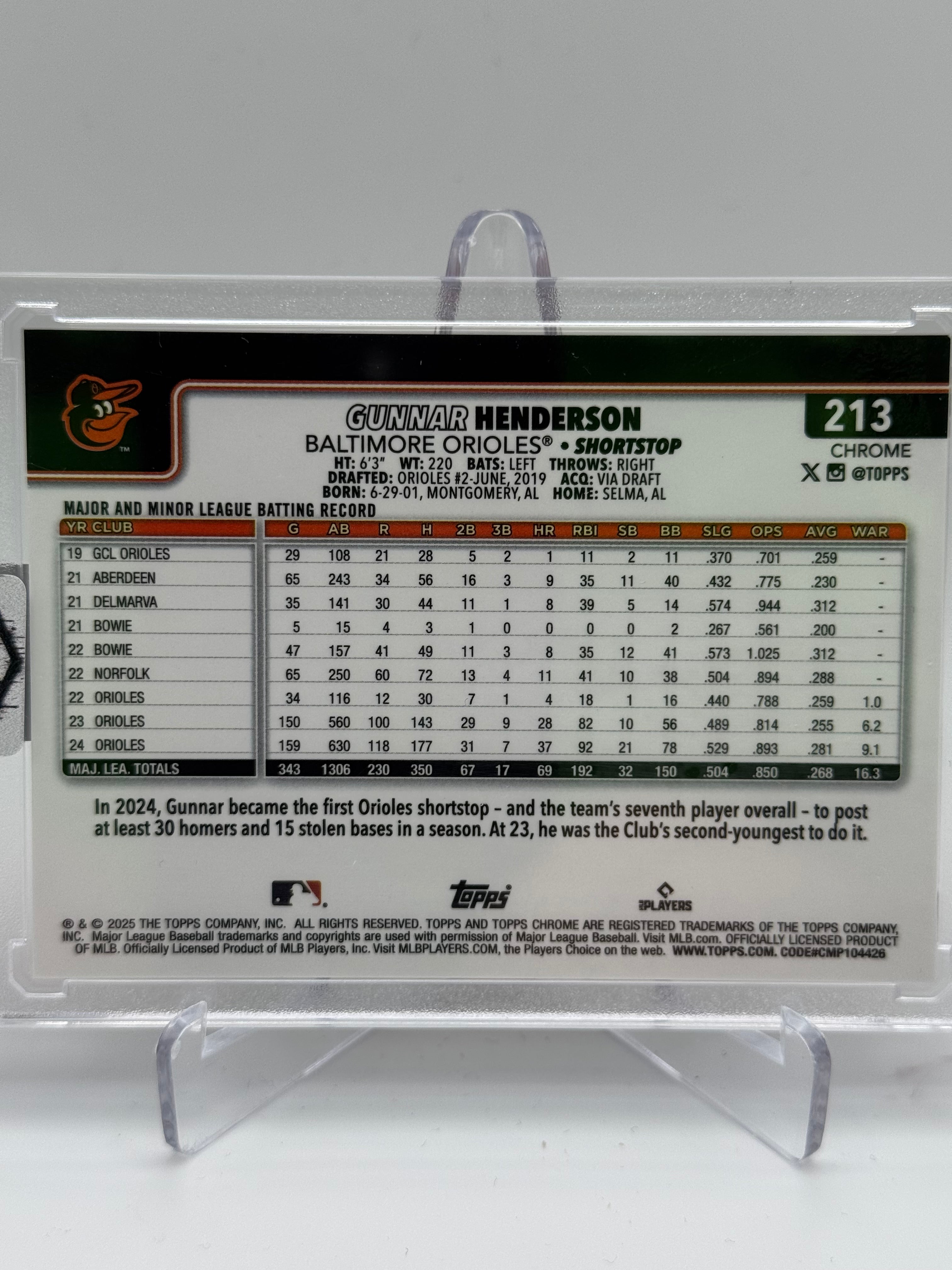 2025 TOPPS CHROME GUNNAR HENDERSON ORANGE LOGOFRACTOR /25