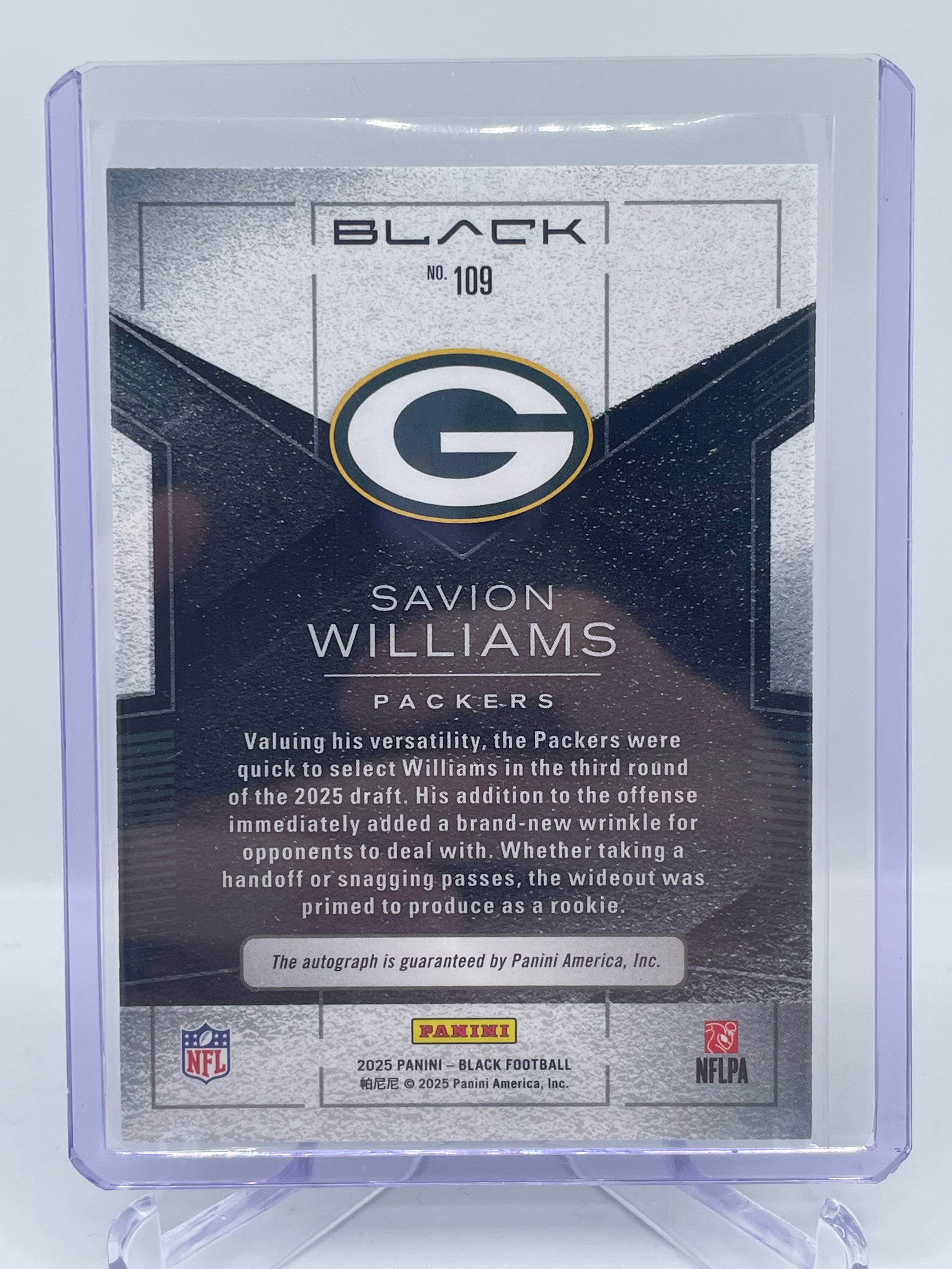 2025 BLACK SAVION WILLIAMS ROOKIE AUTOGRAPH PURPLE SWIRL /99