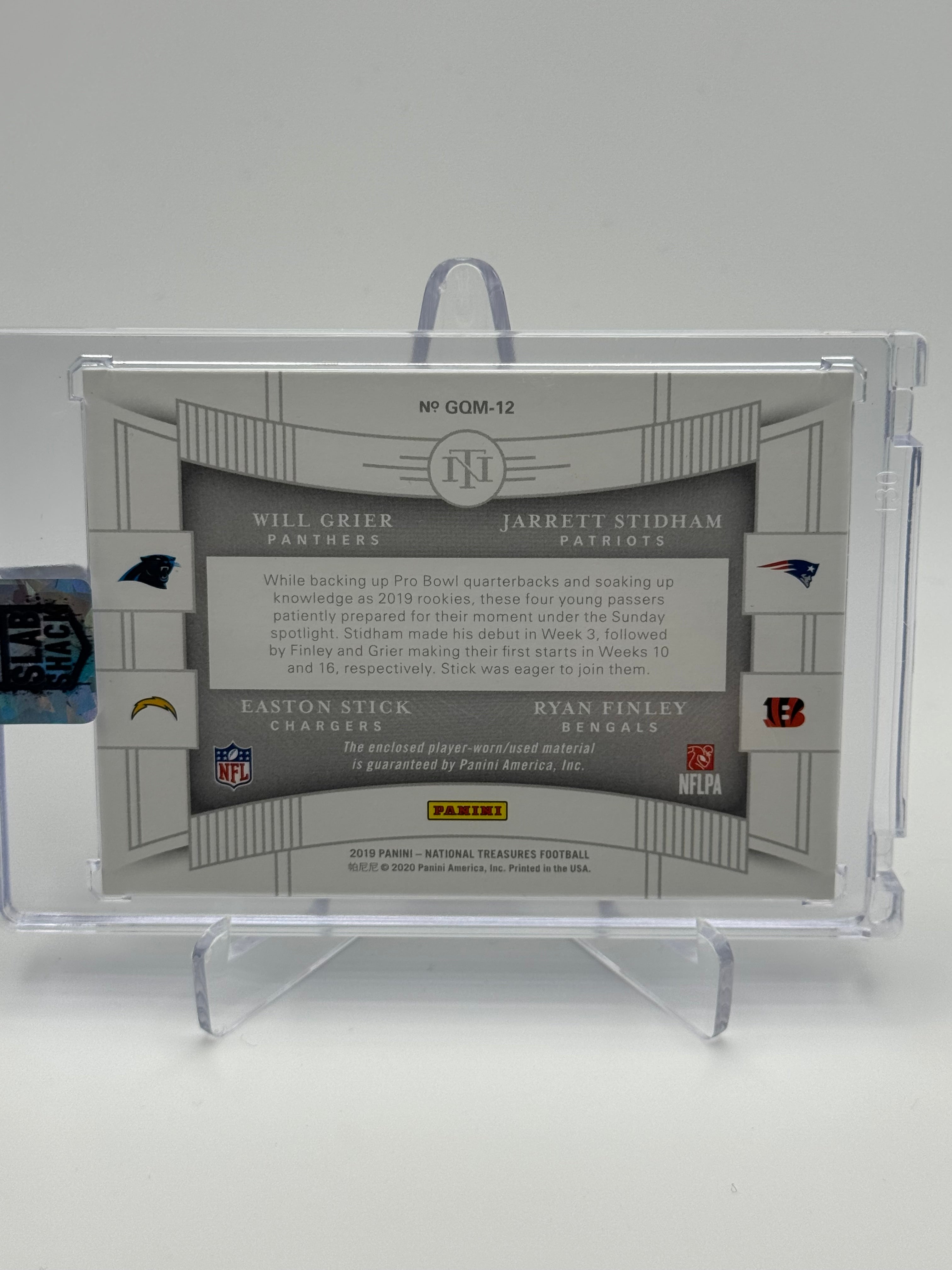 2019 NATIONAL TREASURES GRIER/STIDHAM/STICK/FINLEY NFL GEAR QUAD /99