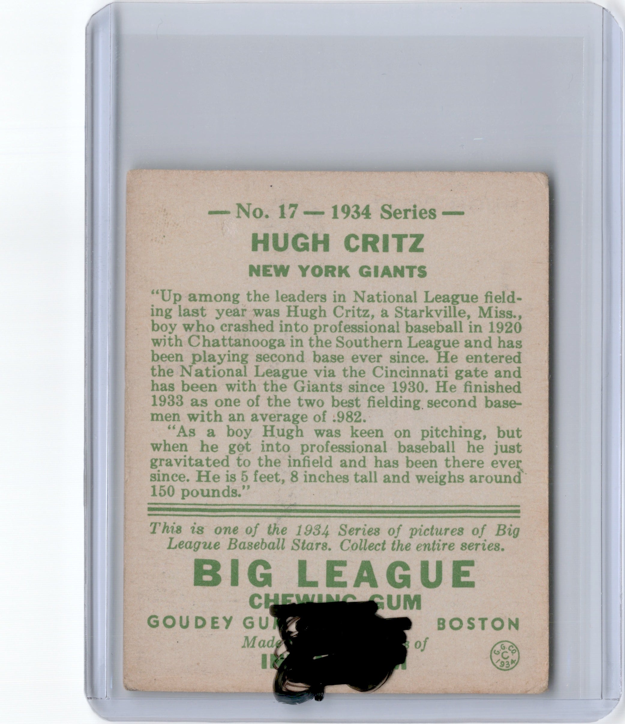 1934 GOUDEY HUGH CRITZ #17