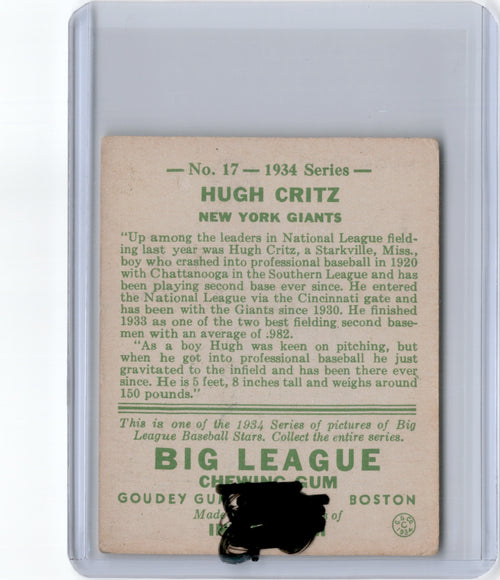 1934 GOUDEY HUGH CRITZ #17