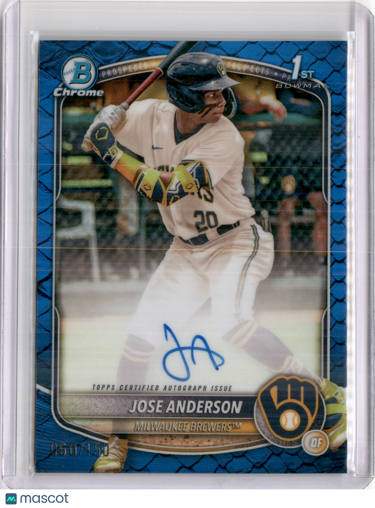 2025 BOWMAN CHROME JOSE ANDERSON  1ST BOWMAN AUTO BLUE REPTILIAN REF /150