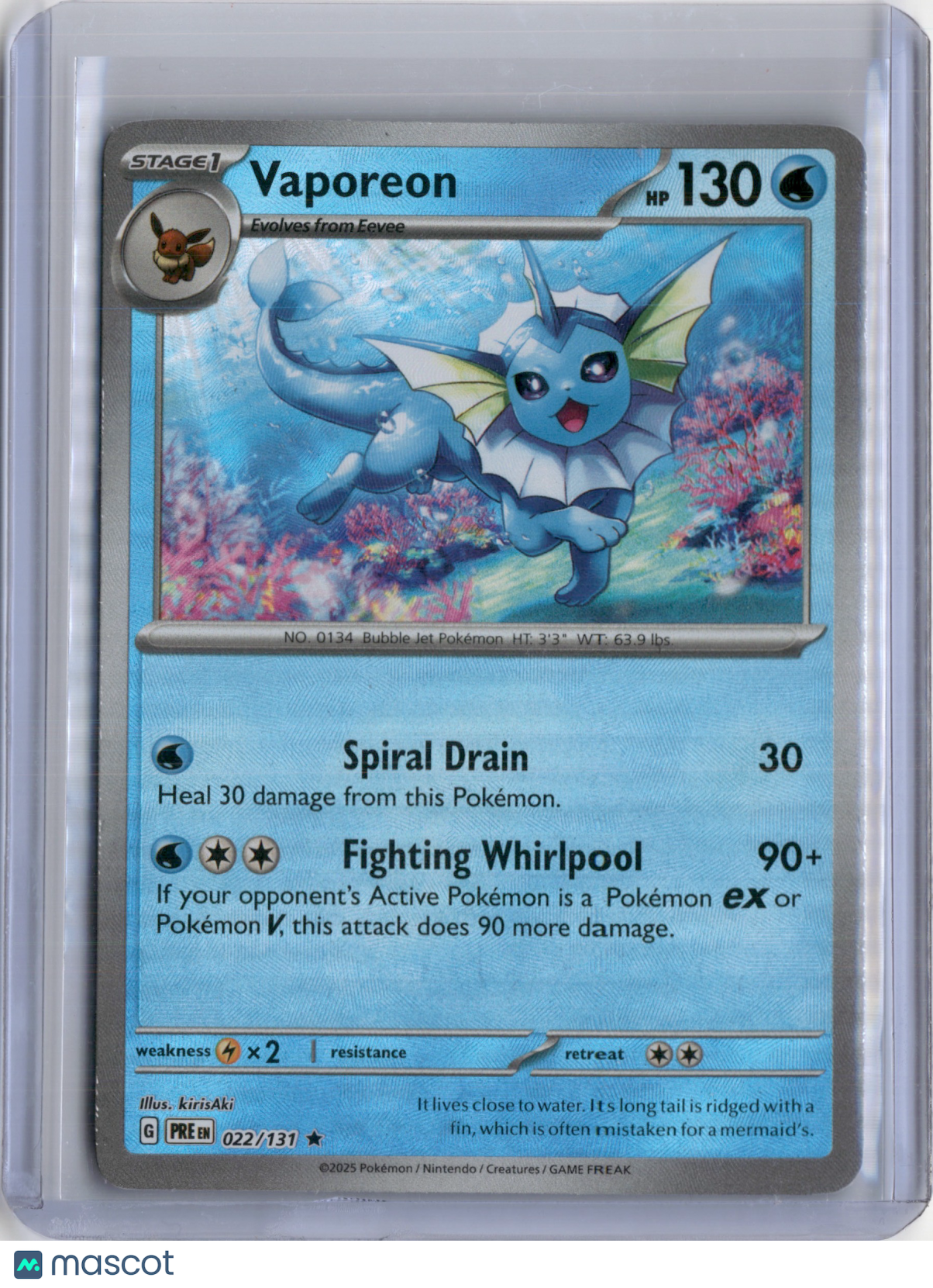 2025 PRISMATIC EVOLUTIONS VAPOREON POKEBALL REVERSE HOLO #022/131
