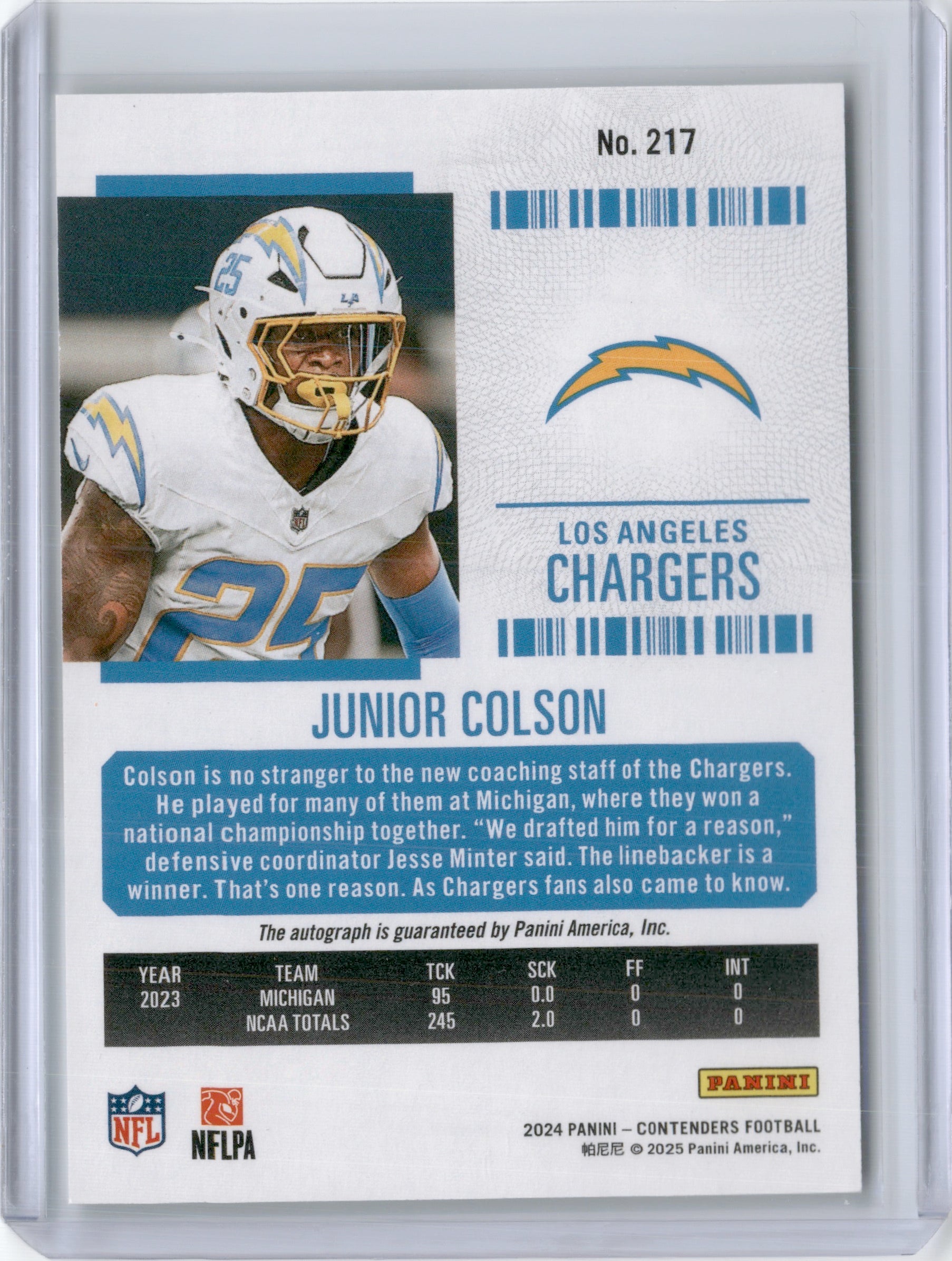 2024 JUNIOR COLSON CONTENDERS ROOKIE TICKET AUTO RC