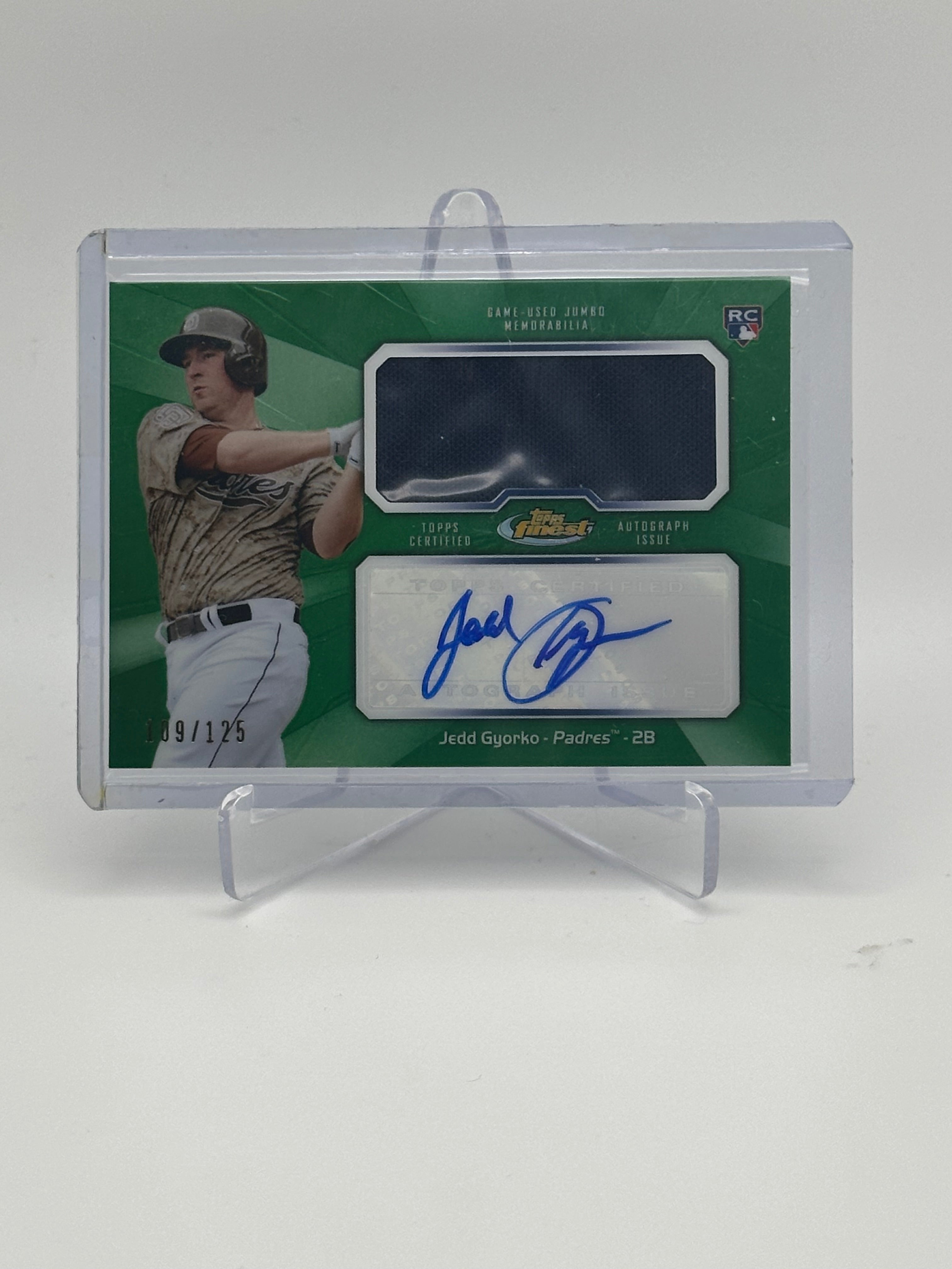 2013 TOPPS FINEST JEDD GYORKO GREEN REFRACTOR ROOKIE PATCH AUTO /125