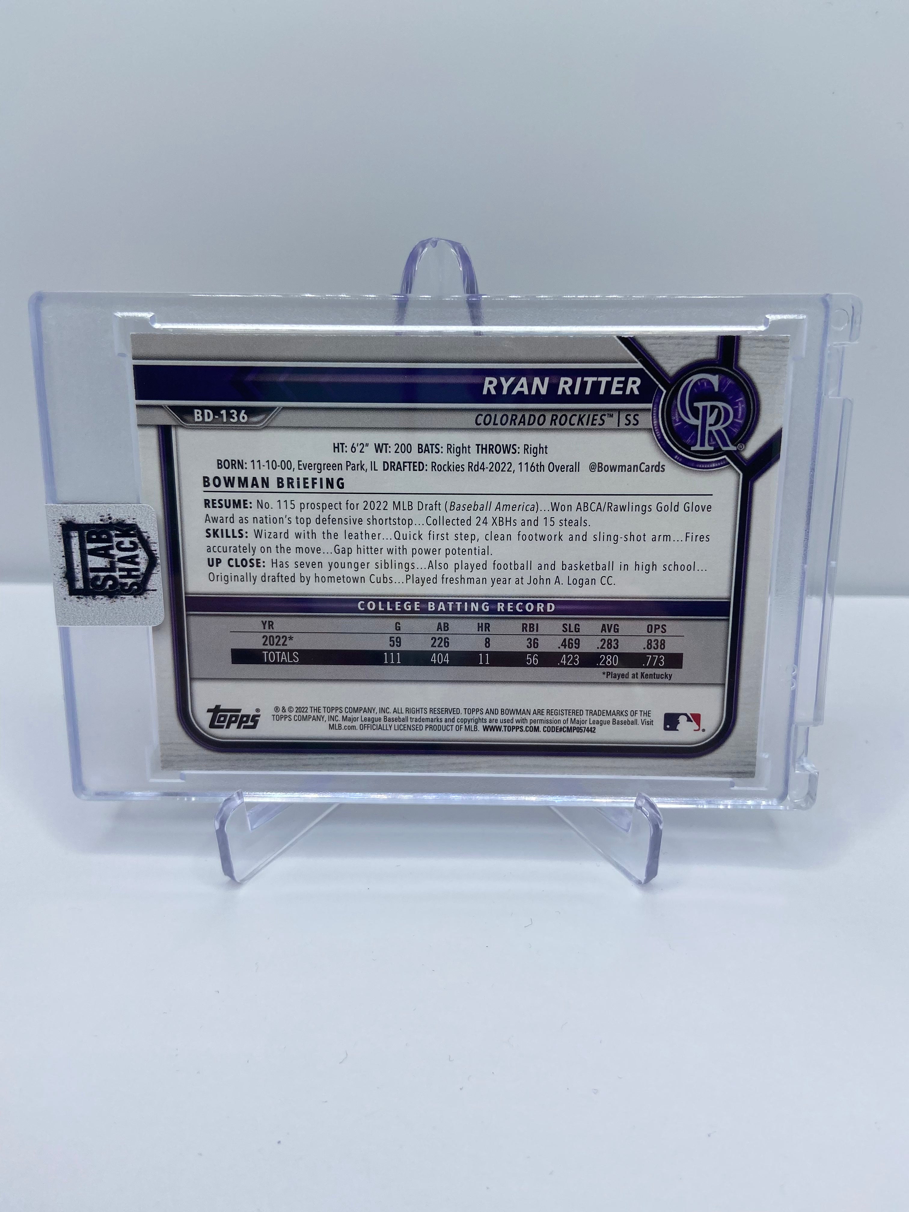 2022 BOWMAN DRAFT 1ST EDITION RYAN RITTER YELLOW FOIL /75 PROSPECT RC