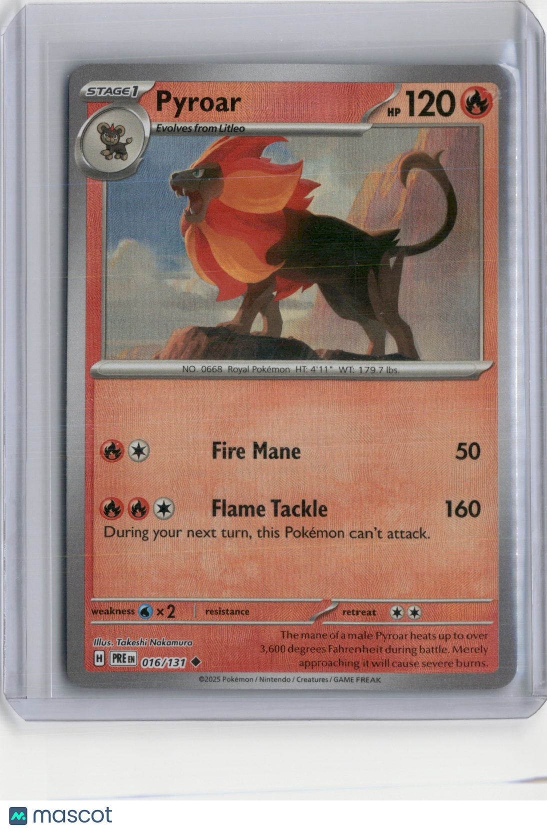 2025 PRISMATIC EVOLUTIONS PYROAR (B) MASTERBALL REVERSE HOLO #016/131
