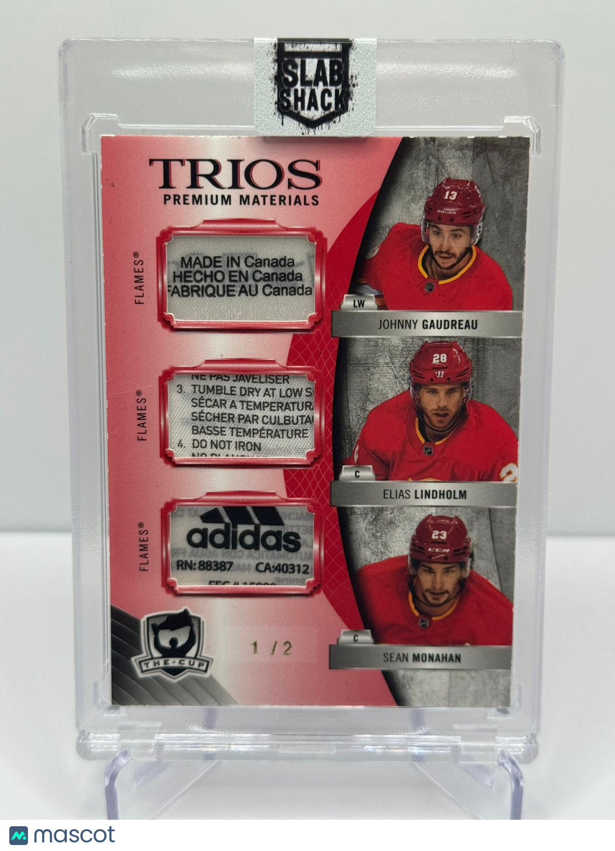 2020 UPPER DECK THE CUP JOHNNY GAUDREAU LINDHOLM MONAHAN RED TRIOS LAUNDRY /2