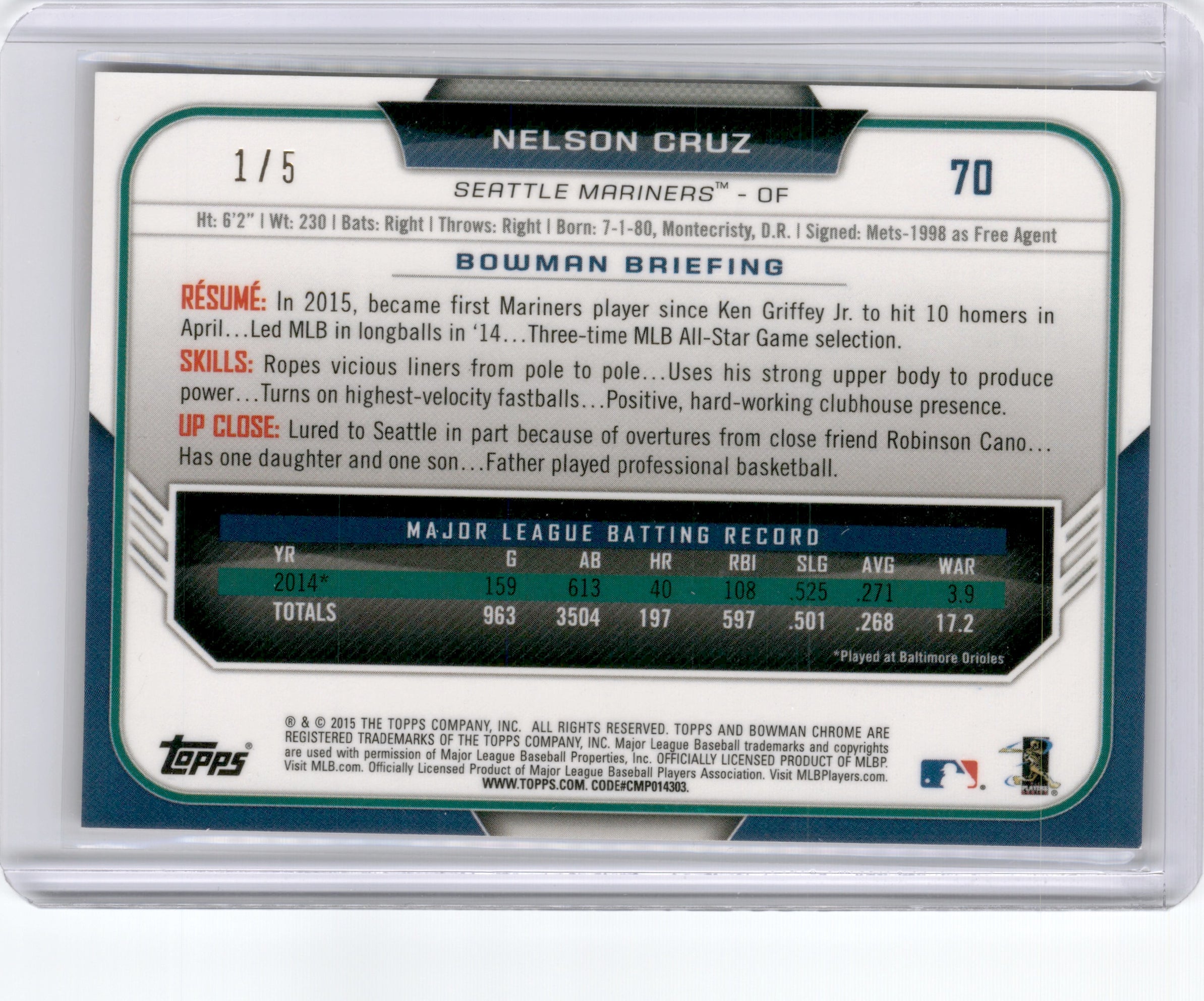 2015 BOWMAN CHROME NELSON CRUZ RED REFRACTOR /5