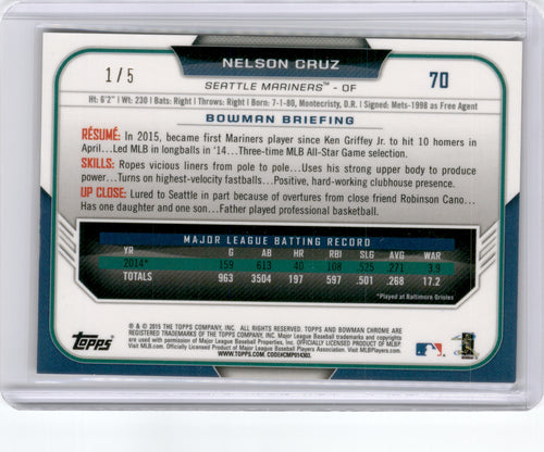 2015 BOWMAN CHROME NELSON CRUZ RED REFRACTOR /5