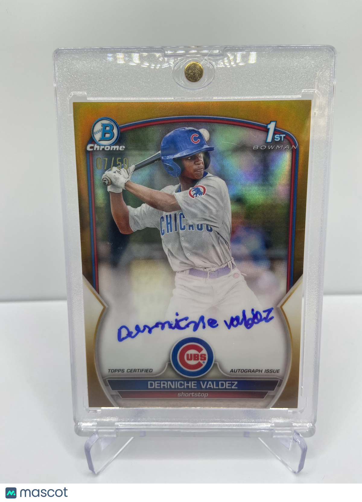 2023 BOWMAN DERNICHE VALDEZ GOLD REFRACTOR /50 1ST CHROME PROSPECT AUTO RC