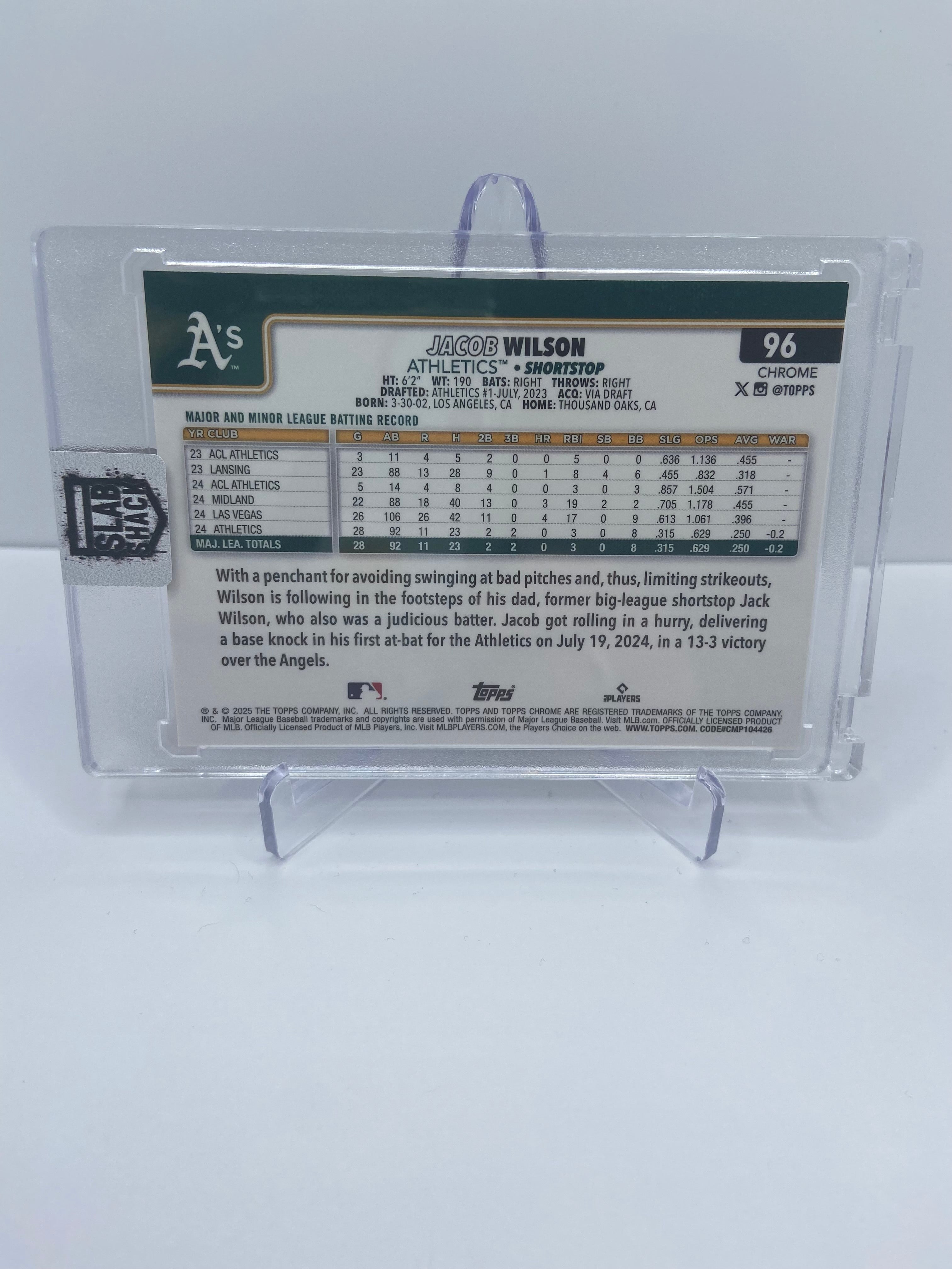2025 TOPPS CHROME JACOB WILSON PURPLE REFRACTOR /250 RC ROOKIE