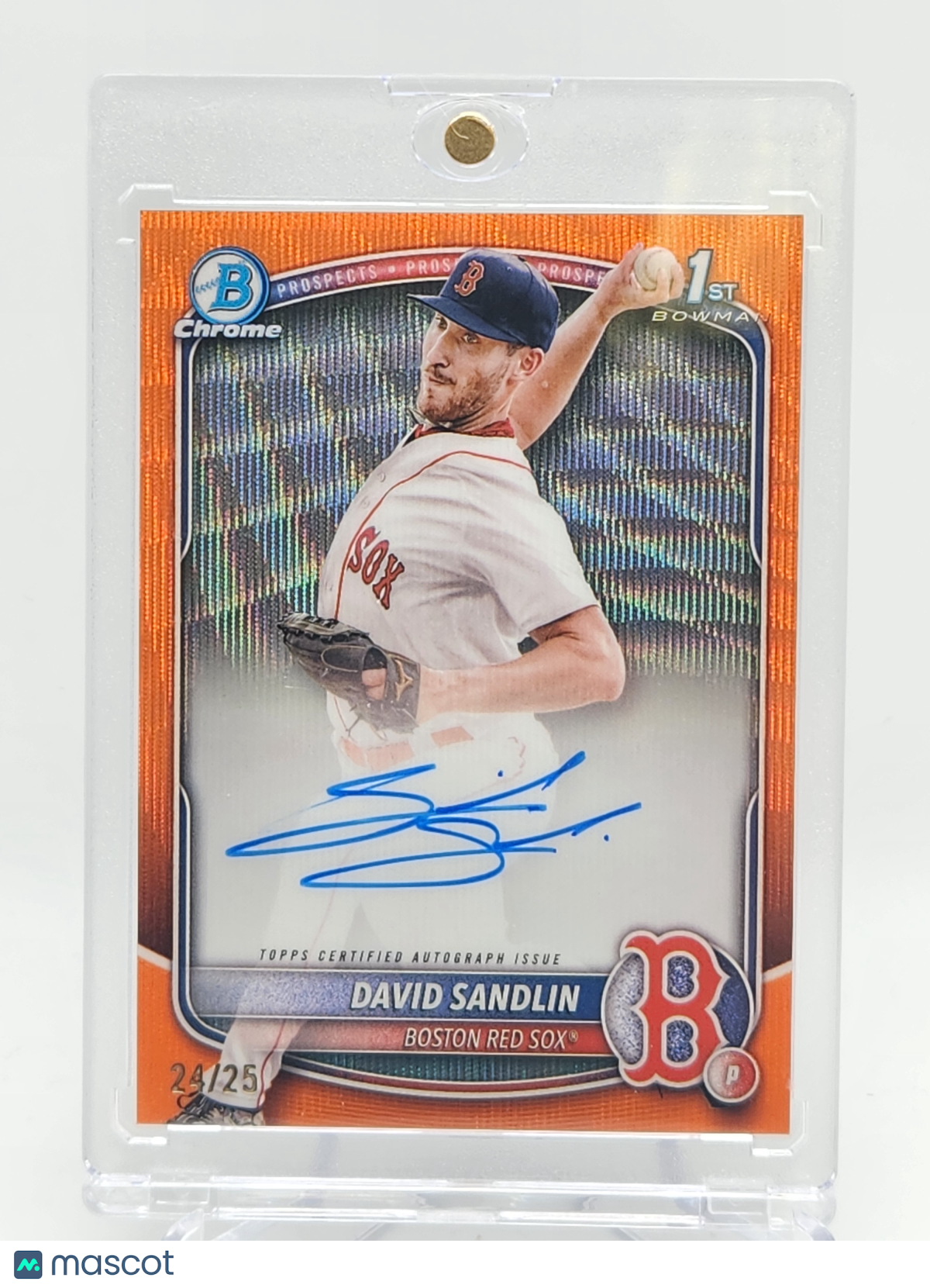 2025 BOWMAN CHROME DAVID SANDLIN 1ST BOWMAN AUTOGRAPH ORANGE WAVE REFRACTOR