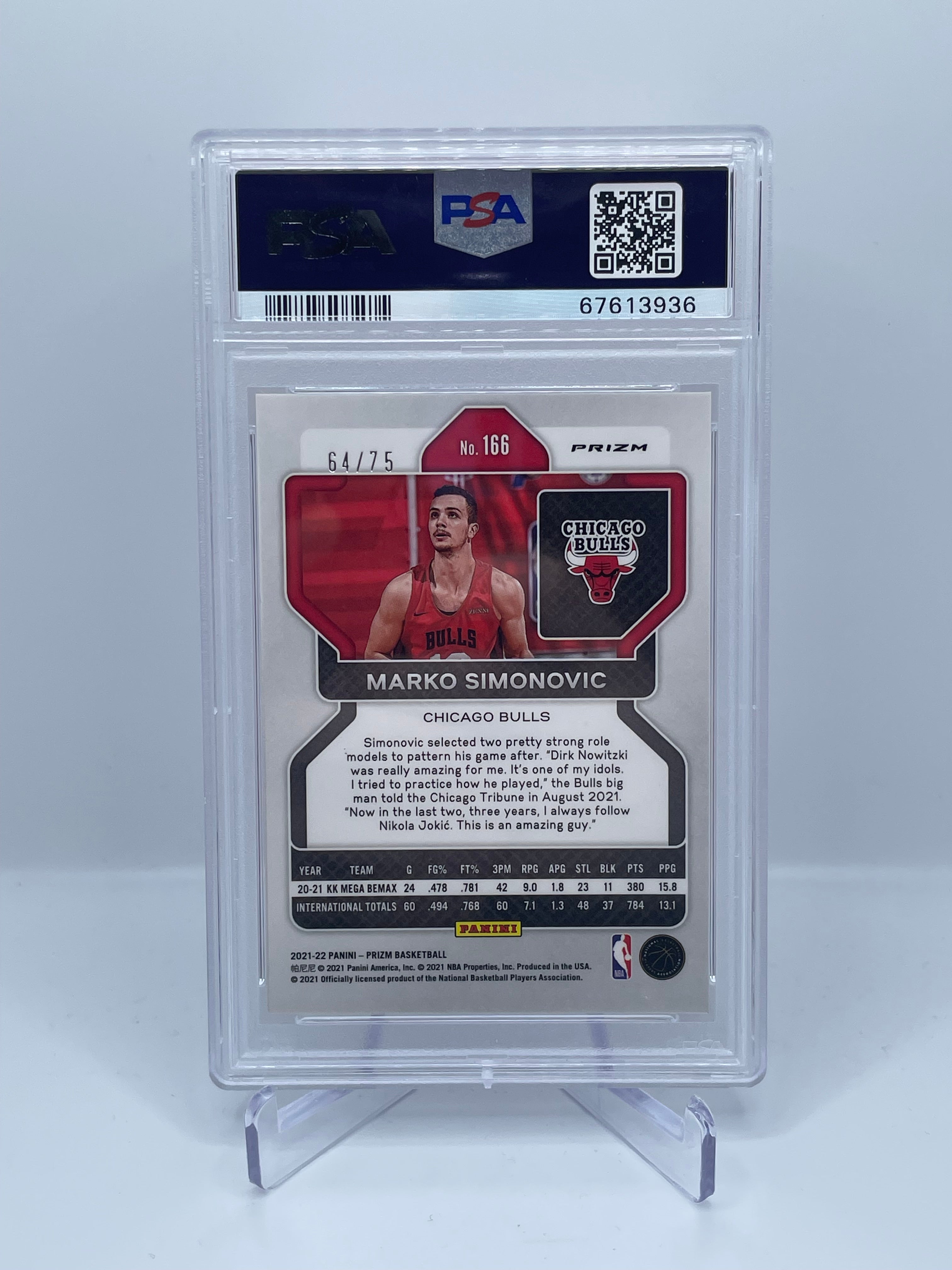 2021 Panini Prizm Marko Simonovic #166 NBA 75th Diamond RC / 75 PSA 8