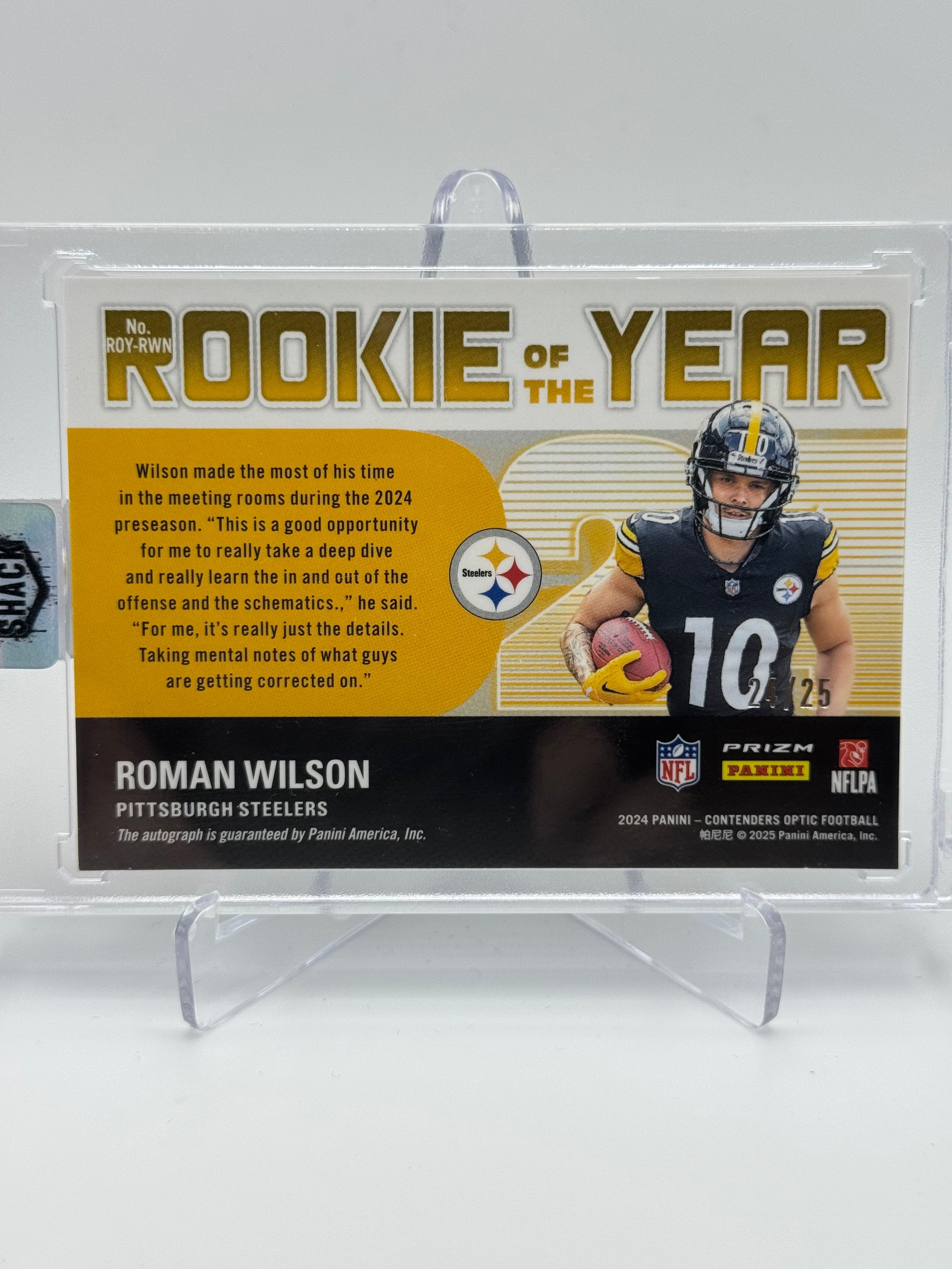 2024 CONTENDERS OPTIC ROMAN WILSON ROOKIE OF THE YEAR BLACK SCOPE RC AUTO /25