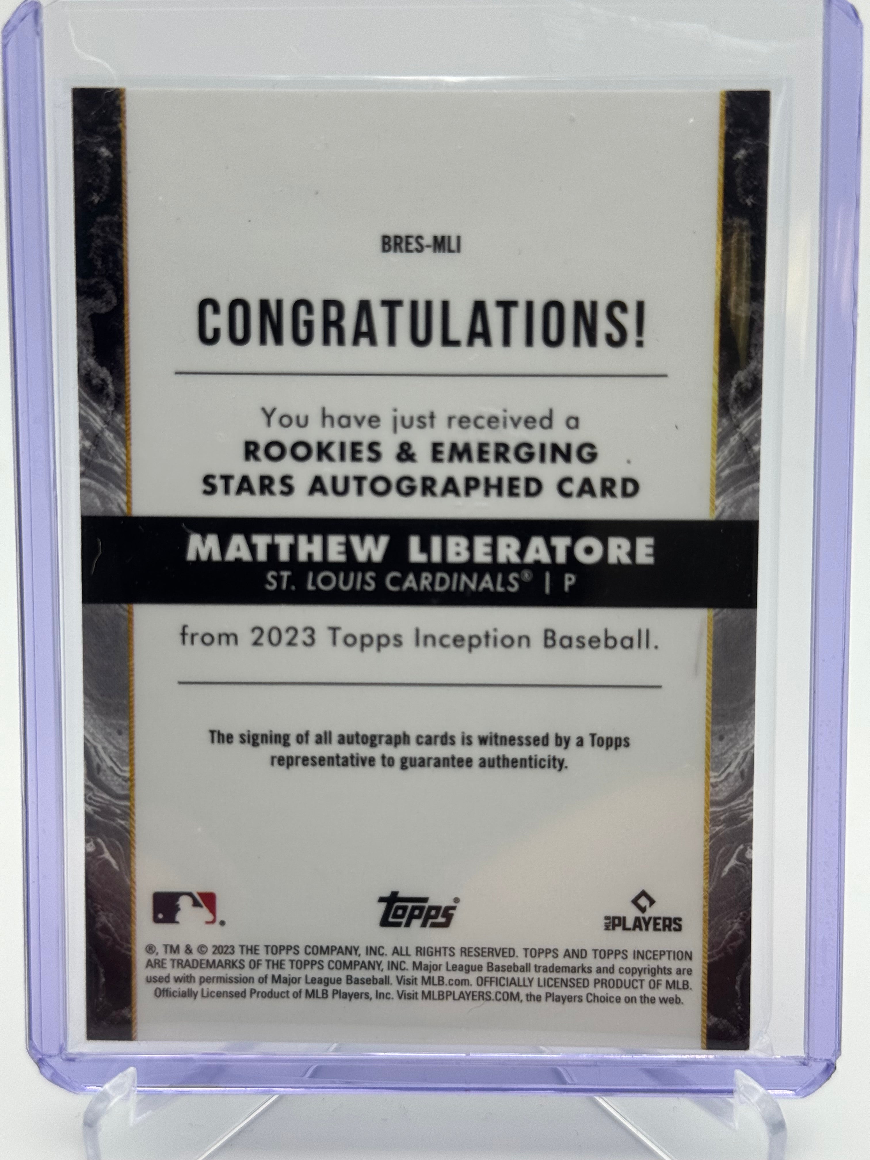 2023 TOPPS INCEPTION MATTHEW LIBERATORE BLACK AUTO /75 RC