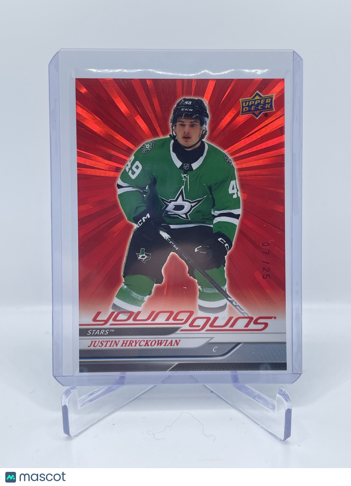 2025 UPPER DECK JUSTIN HRYCKOWIAN YOUNG GUNS RED OUTBURST /25 RC ROOKIE
