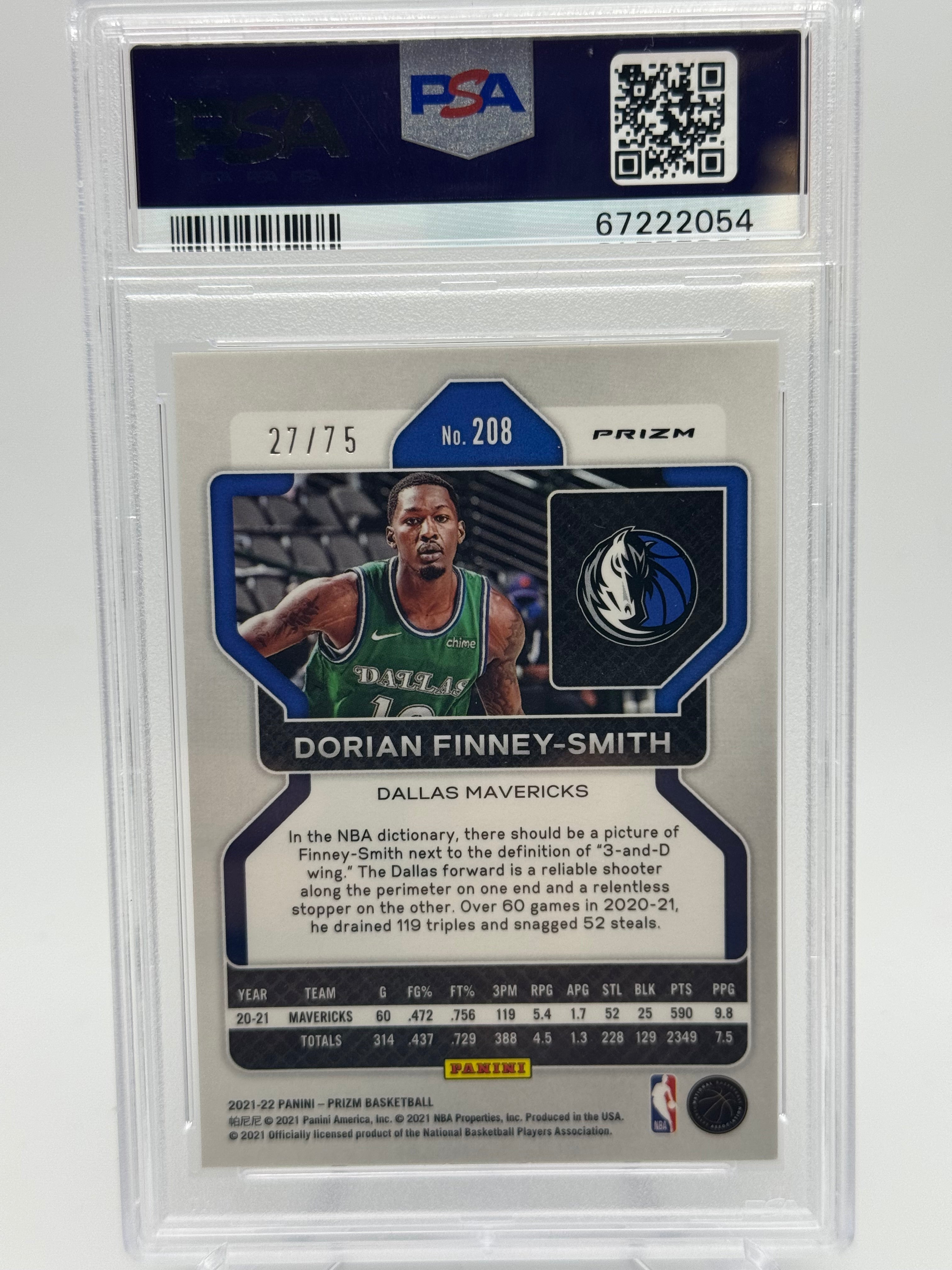 2021 Panini Prizm Dorian Finney-Smith #208 NBA 75th Diamond PSA 9
