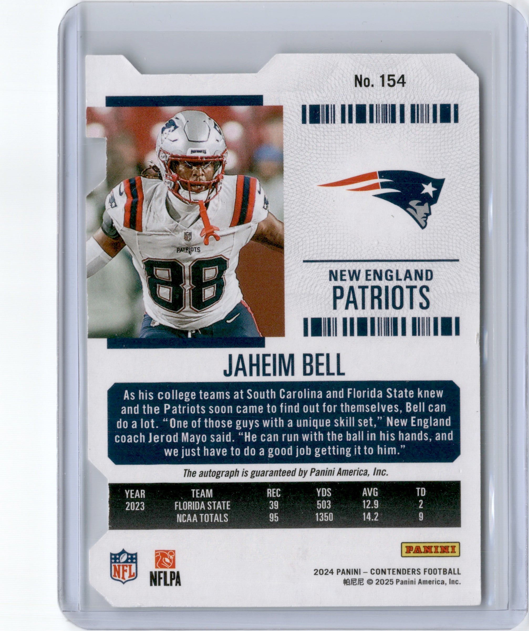 2024 CONTENDERS JAHEIM BELL ROOKIE TICKET AUTO DIE CUT RC /88