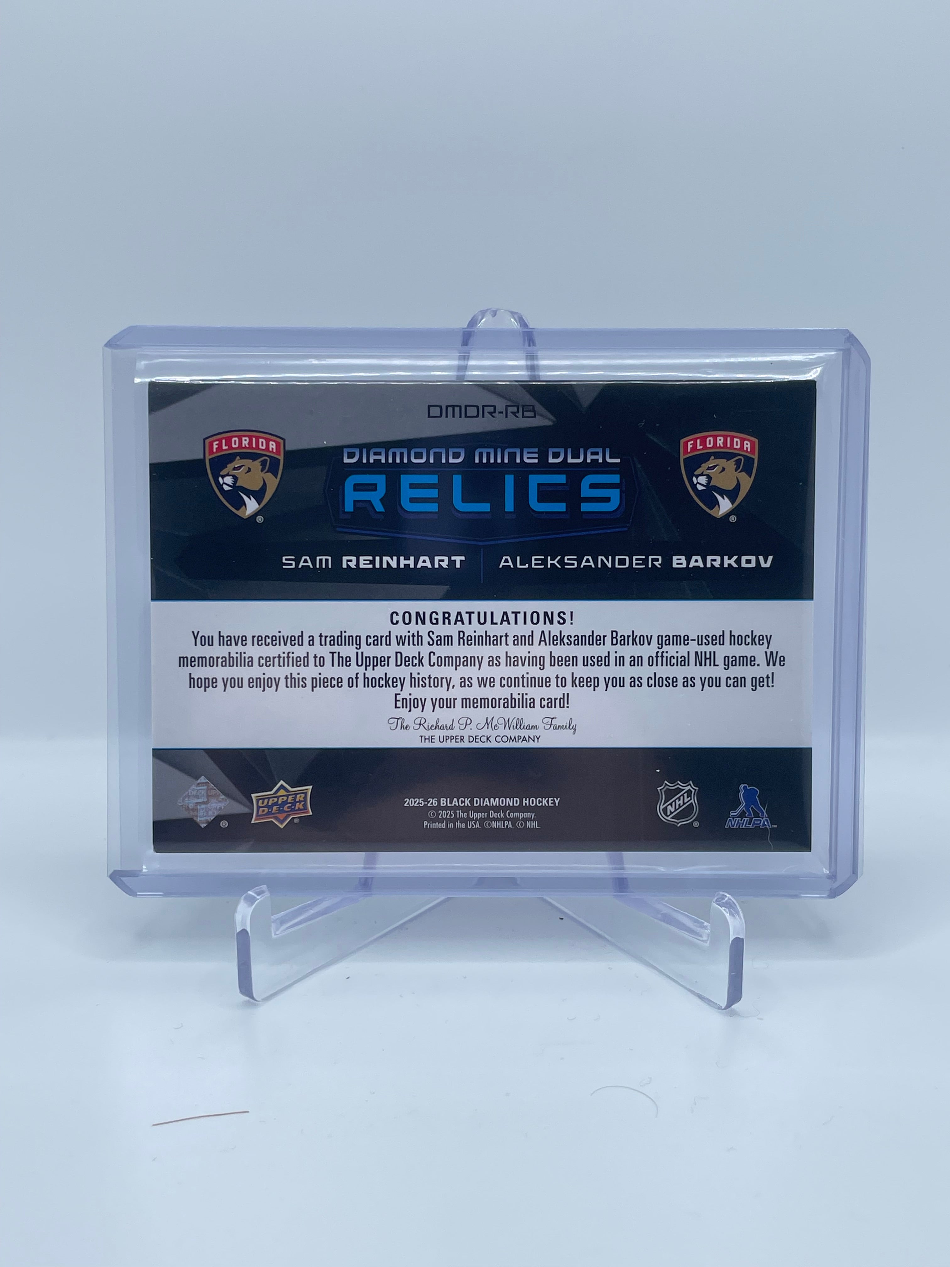 2025 UPPER DECK BLACK DIAMOND SAM REINHART, ALEKSANDER BARKOV MINE DUAL RELICS