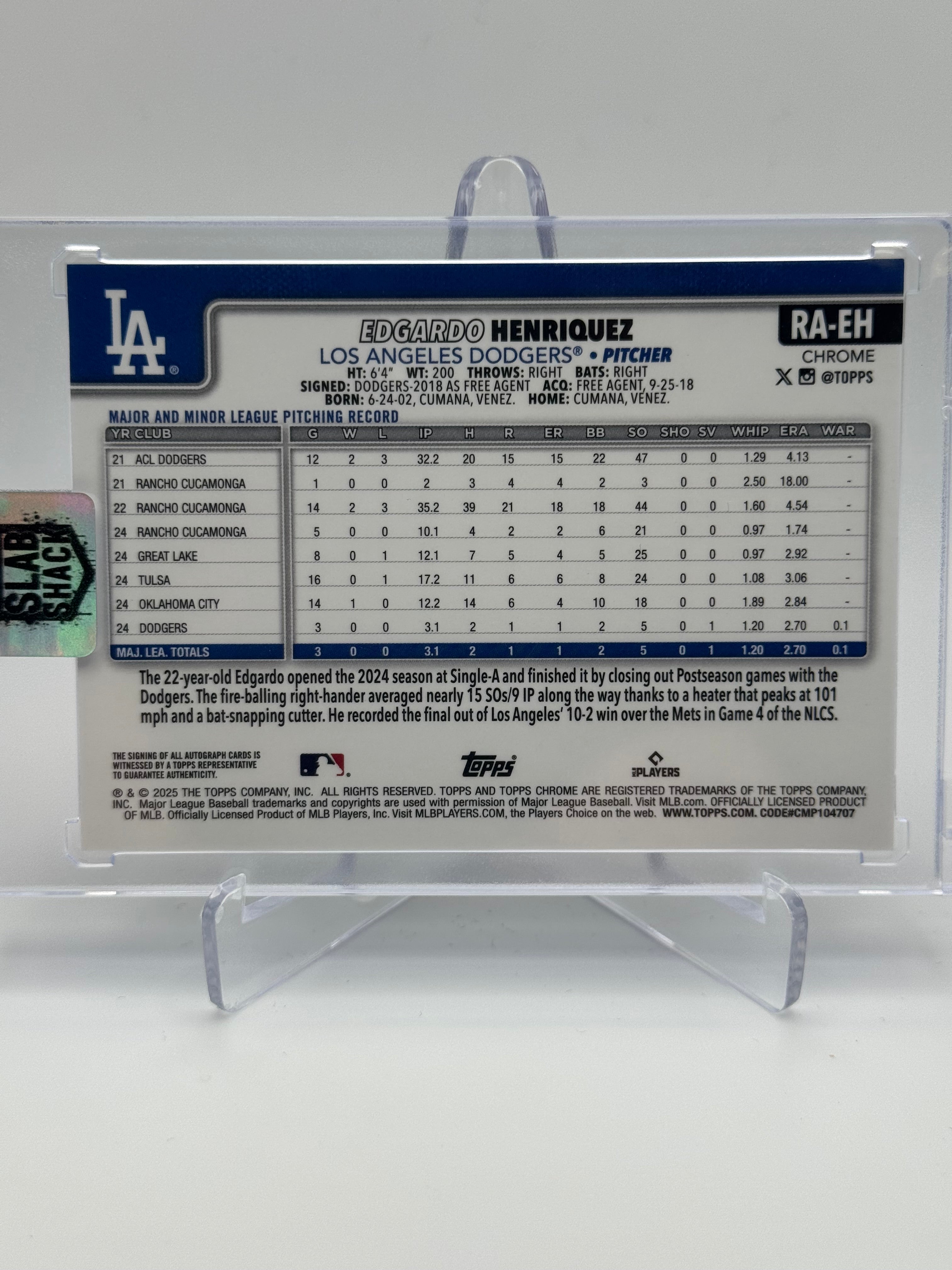 2025 TOPPS CHROME EDGARDO HENRIQUEZ PURPLE SPECKLE REFRACTOR AUTO /299 RC