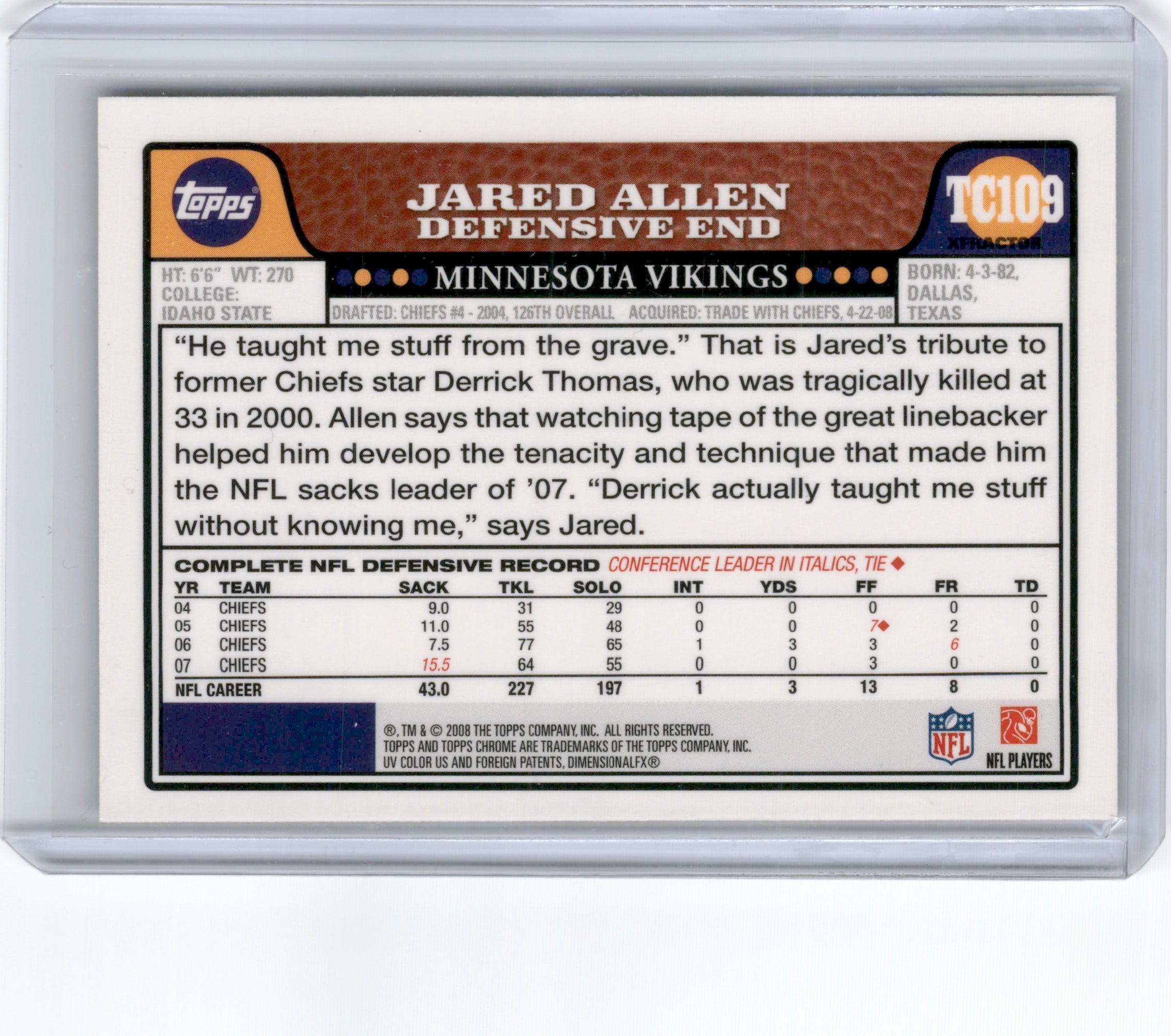 2008 TOPPS CHROME JARED ALLEN X-FRACTOR