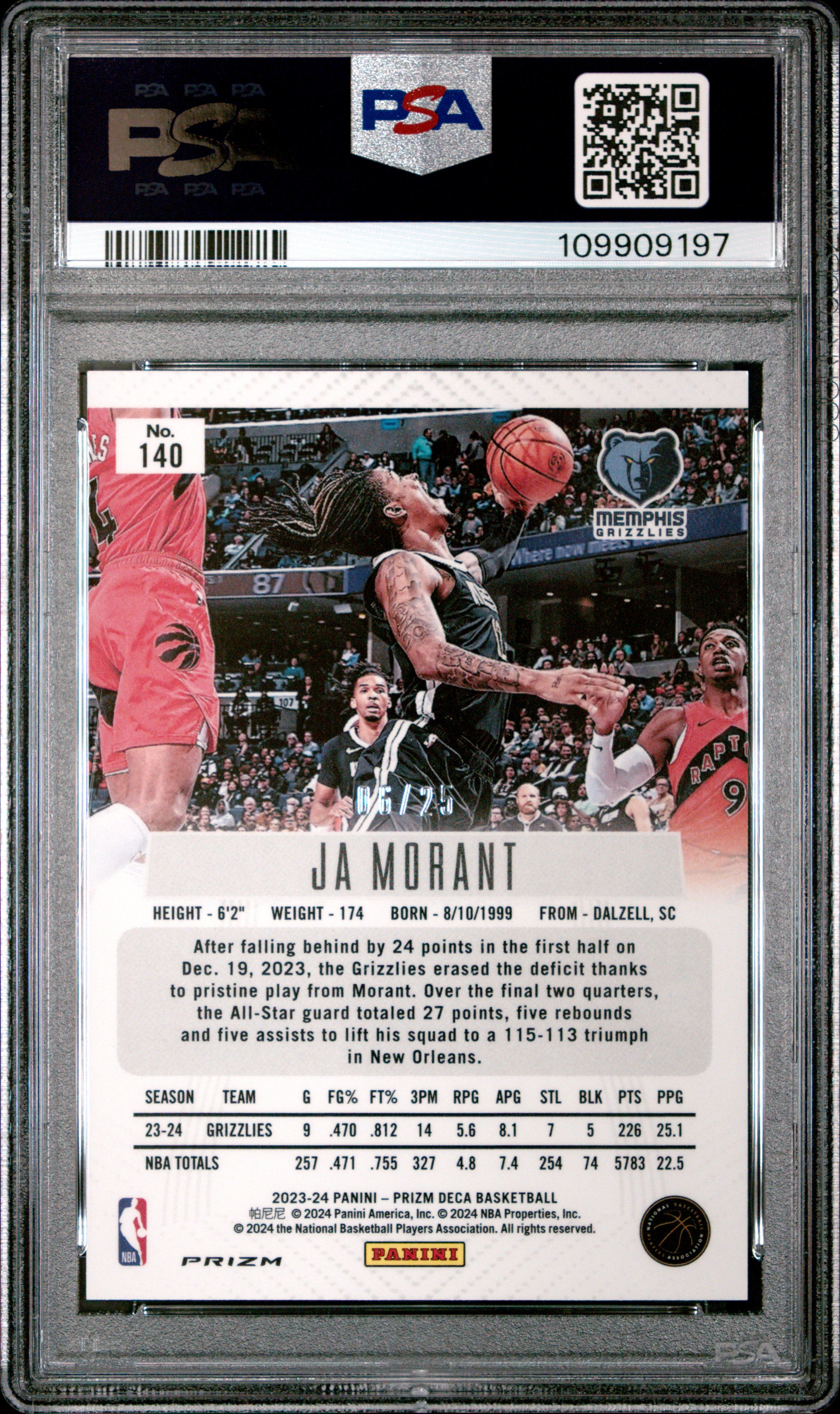 2023 Panini Prizm Deca Ja Morant #140 Mojo PSA 10
