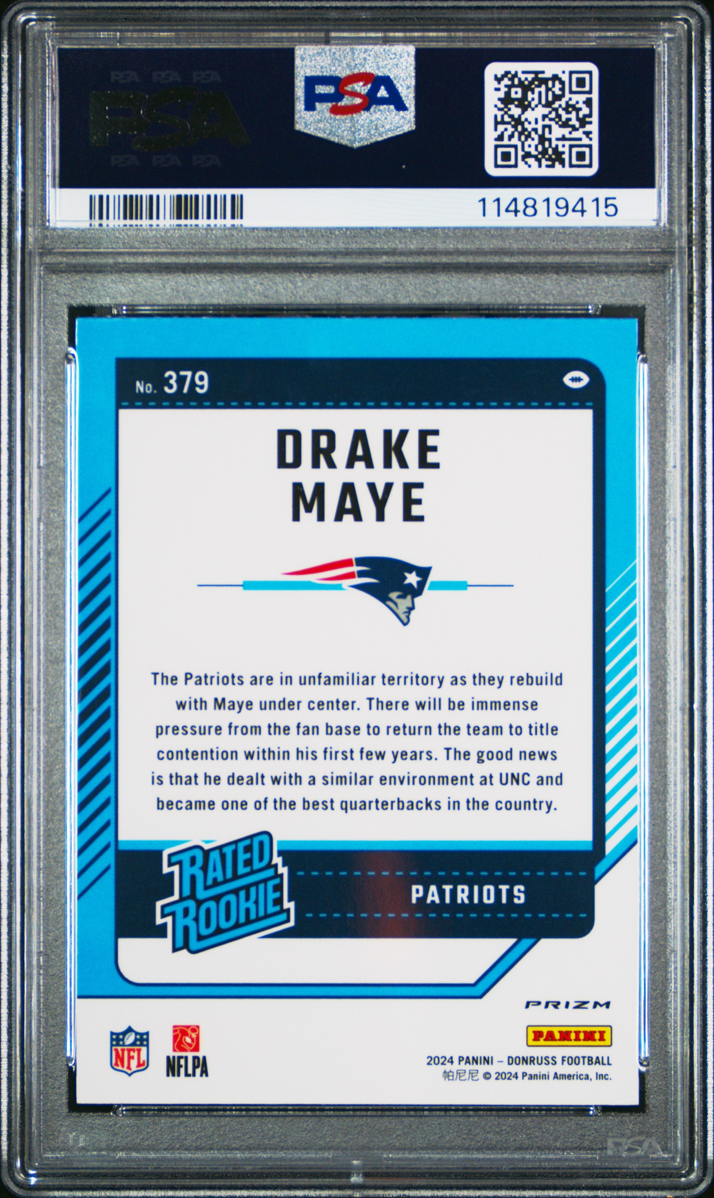 2024 Panini Donruss Drake Maye #379 Optic Preview Red & Green PSA 10