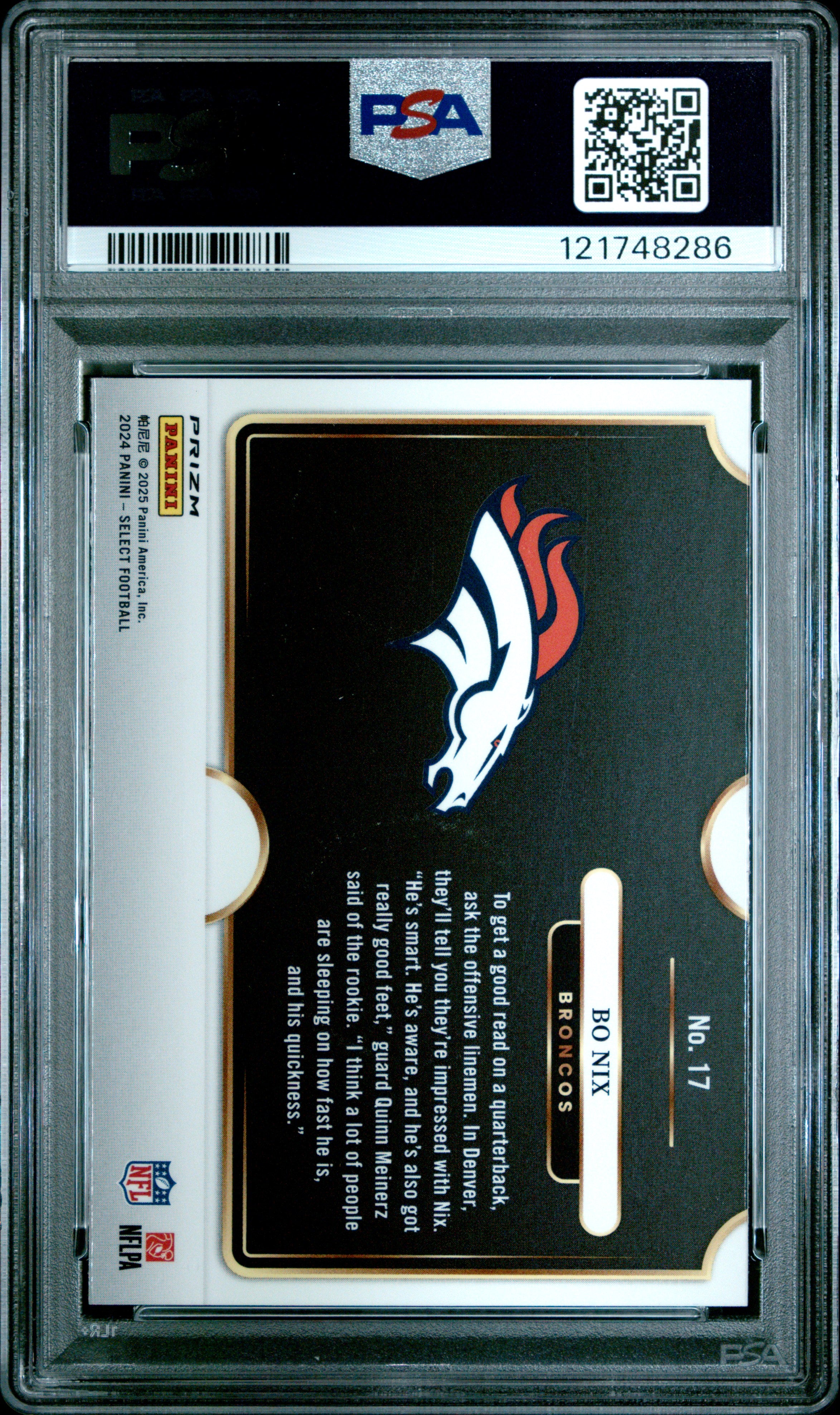 2024 Panini Select Snapshots Bo Nix #17 Prizm PSA 10