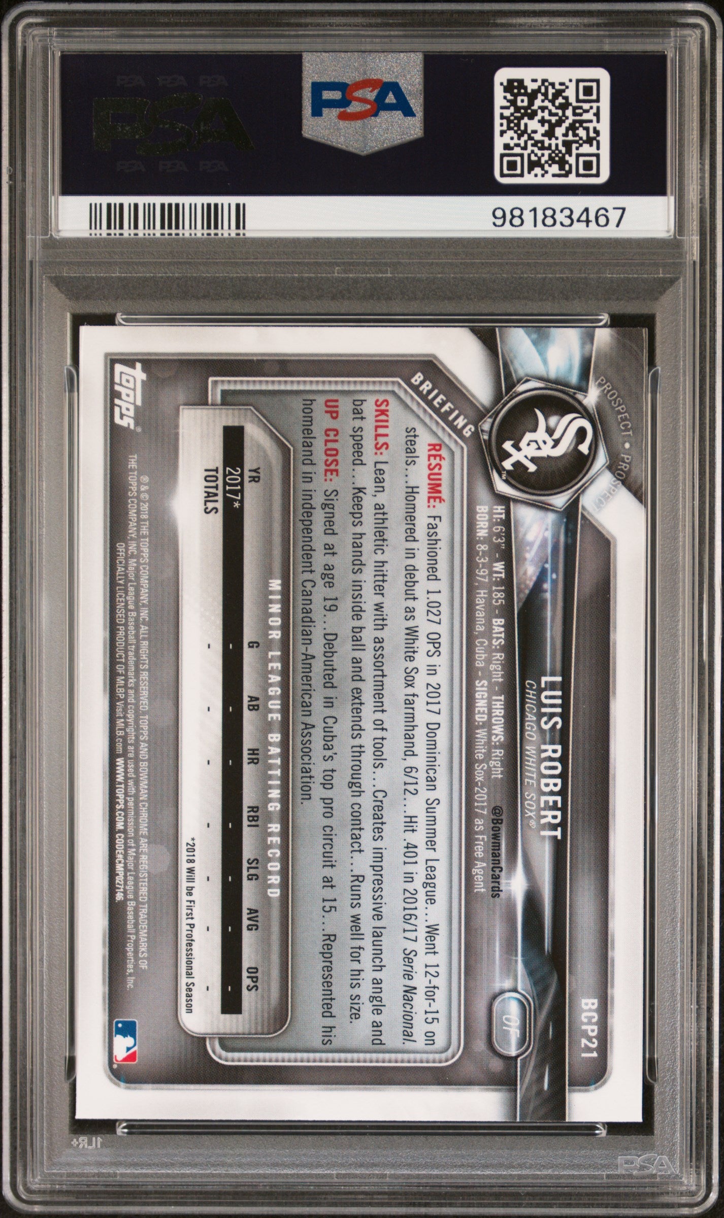 2018 Bowman Prospects Chrome Luis Robert #21 PSA 10