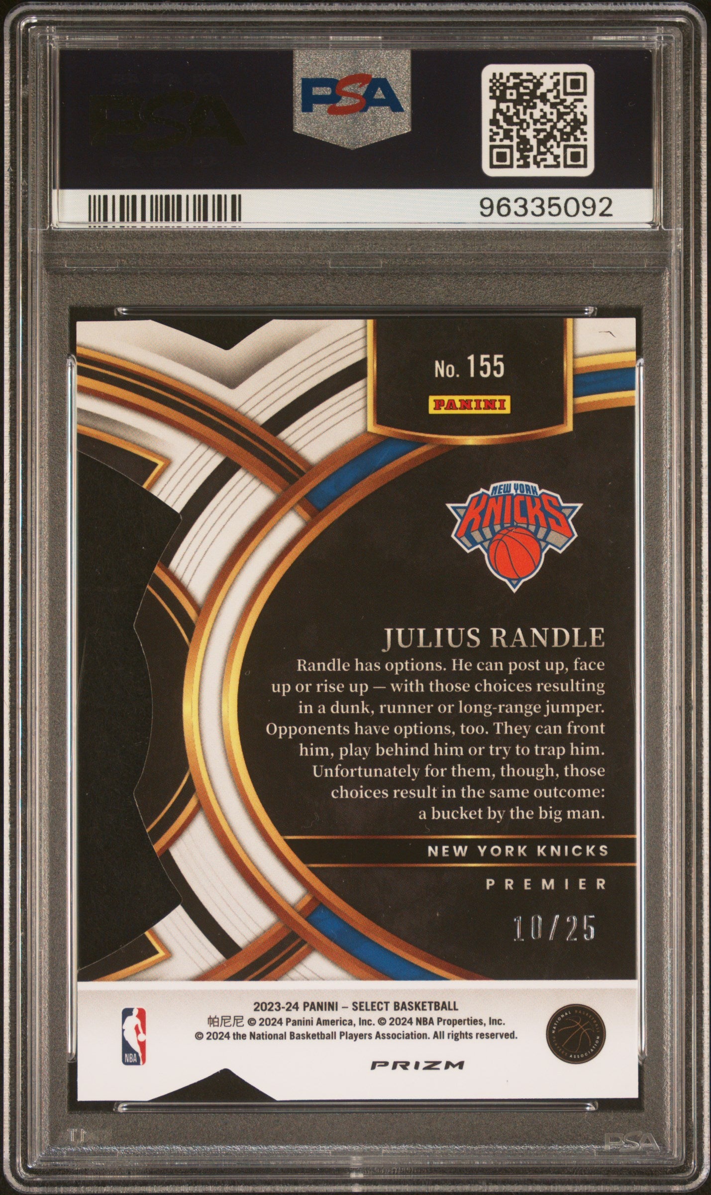 2023 Panini Select Julius Randle #155 Die Cut Tie Dye Prizm PSA 10