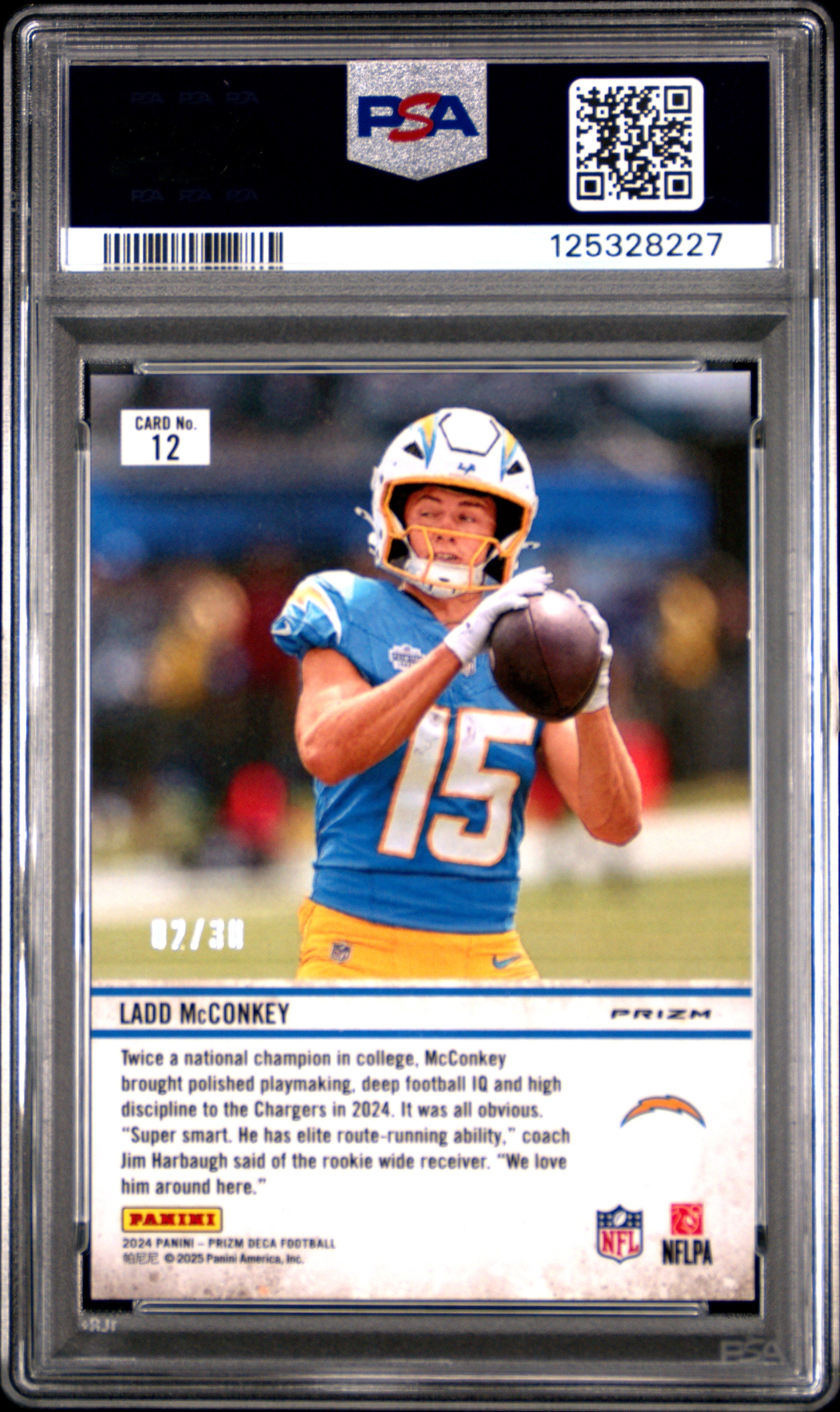 2024 Panini Prizm Deca Downtown Bound Ladd Mcconkey #12 Mojo PRZ PSA 9