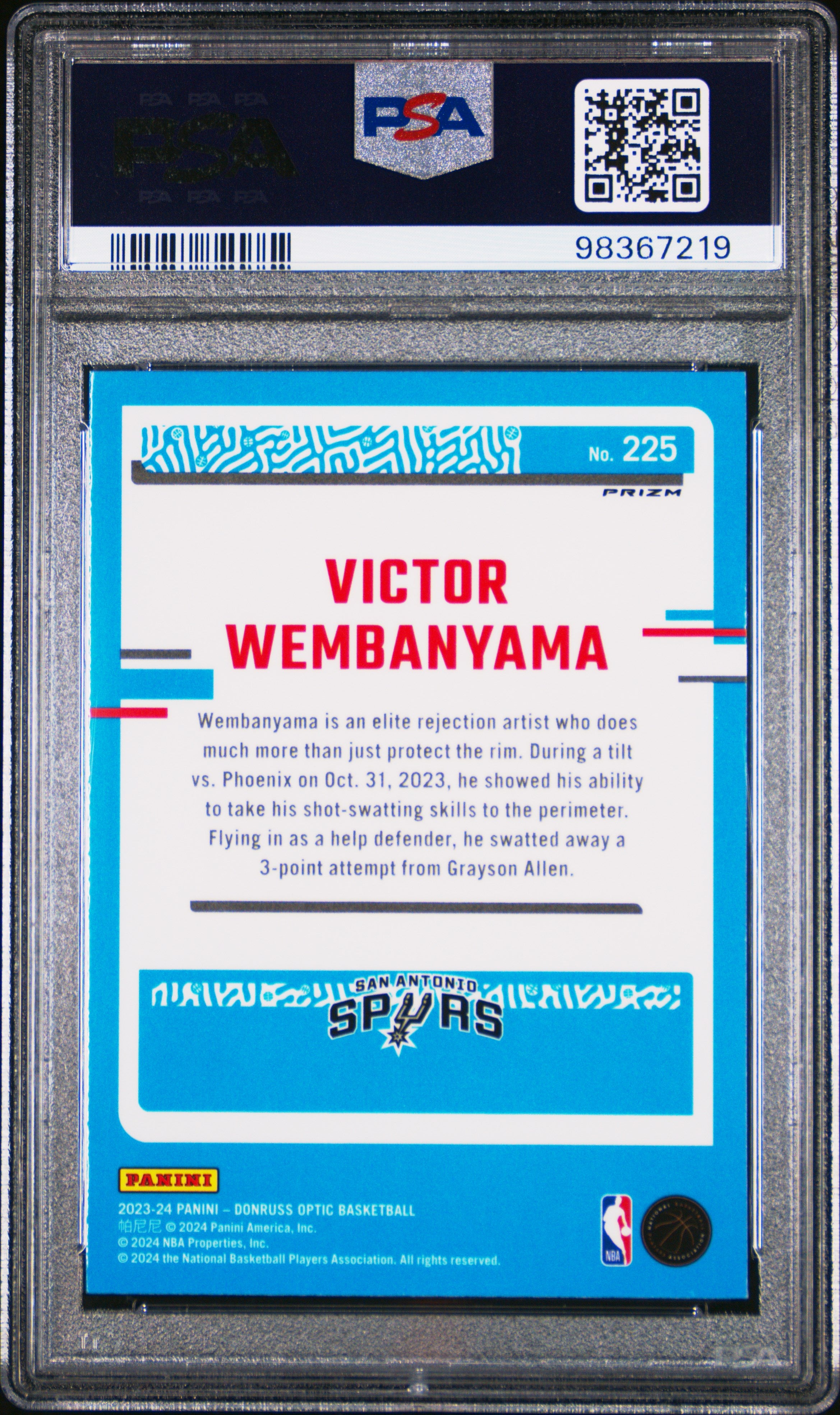 2023 Panini Donruss Optic Victor Wembanyama #225 Fast Break Holo PSA 9