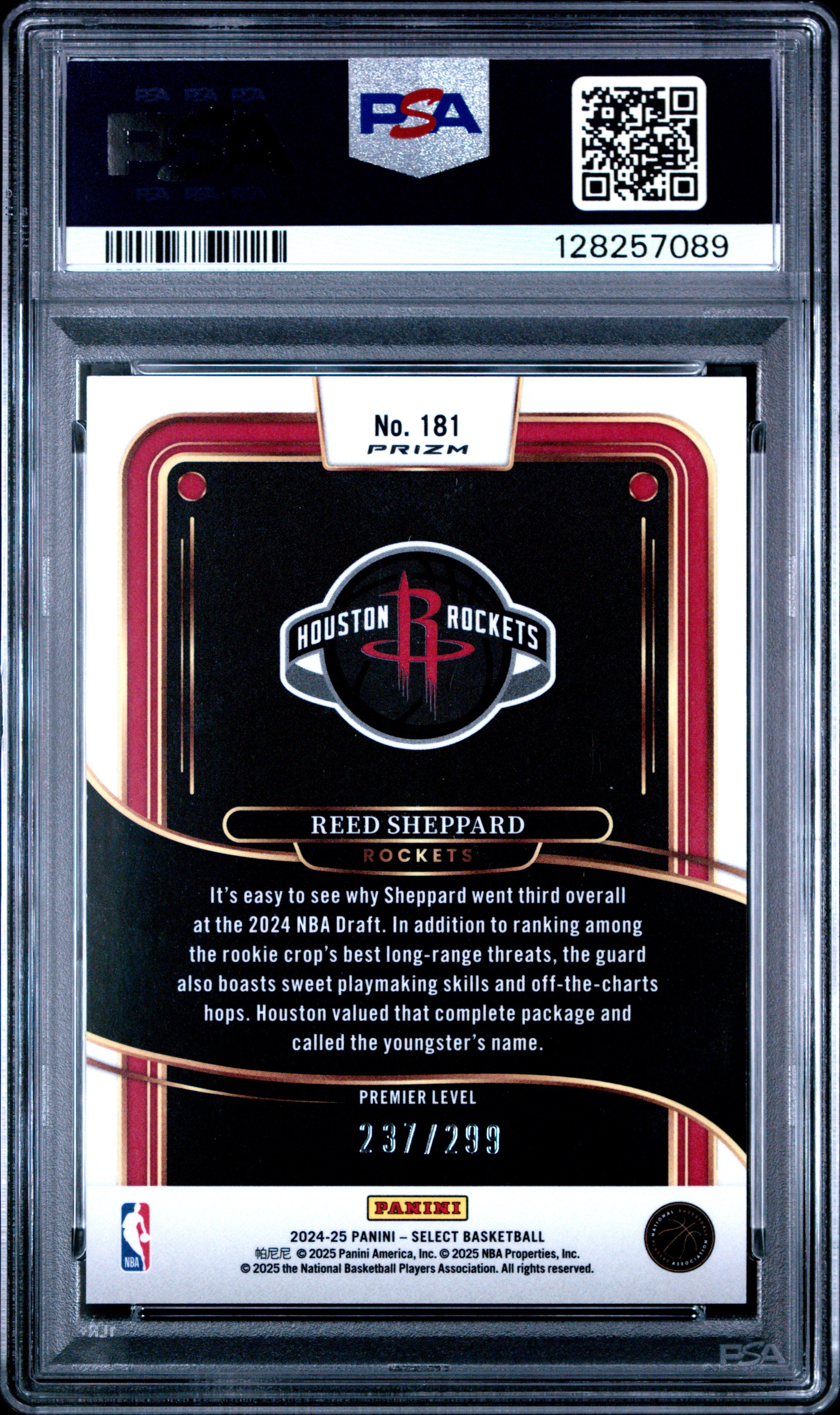 2024 Panini Select Reed Sheppard #181 Light Blue Prizm PSA 10